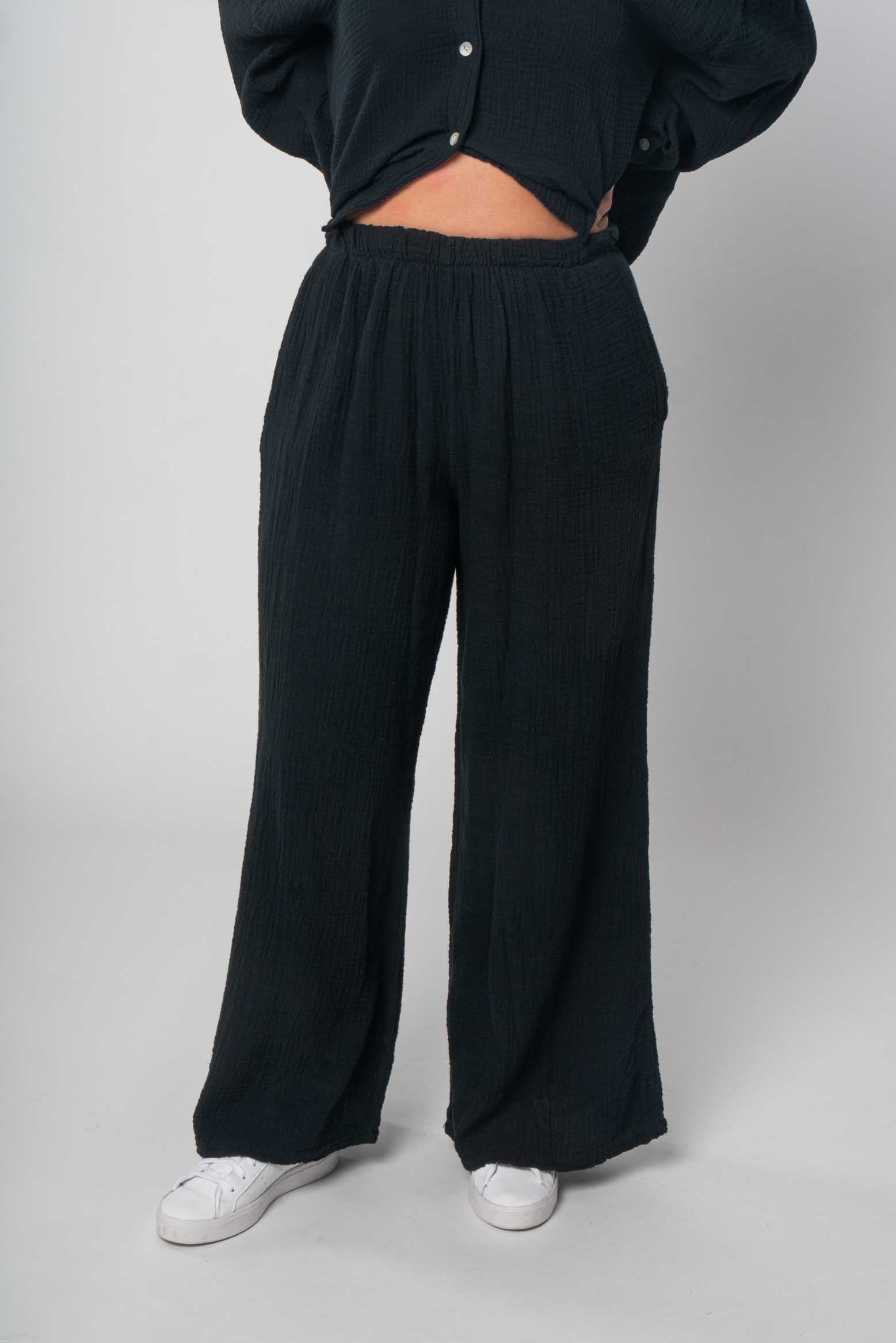 Lisa Style - Musselin Zweiteiler (Bluse mit Hose) - Schwarz
