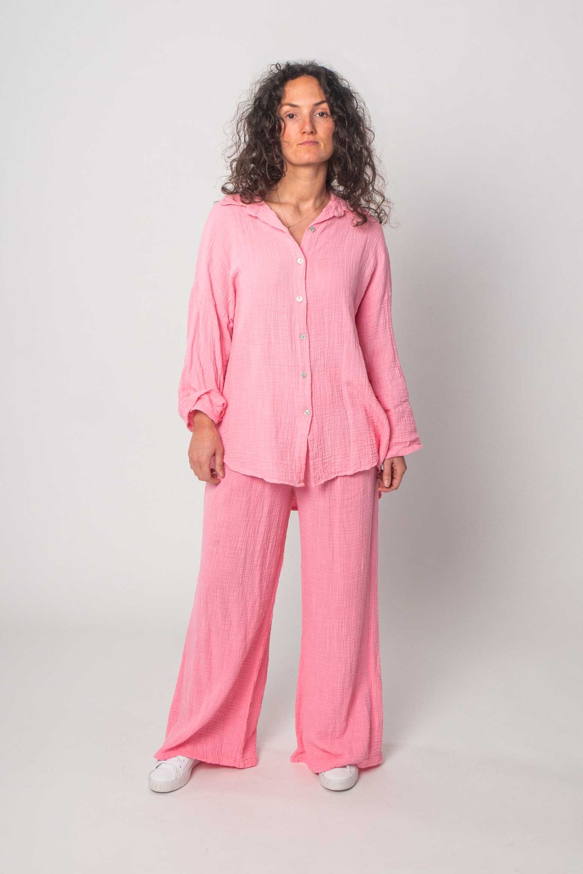 Musselin Zweiteiler (Bluse mit Hose) - Rosa
