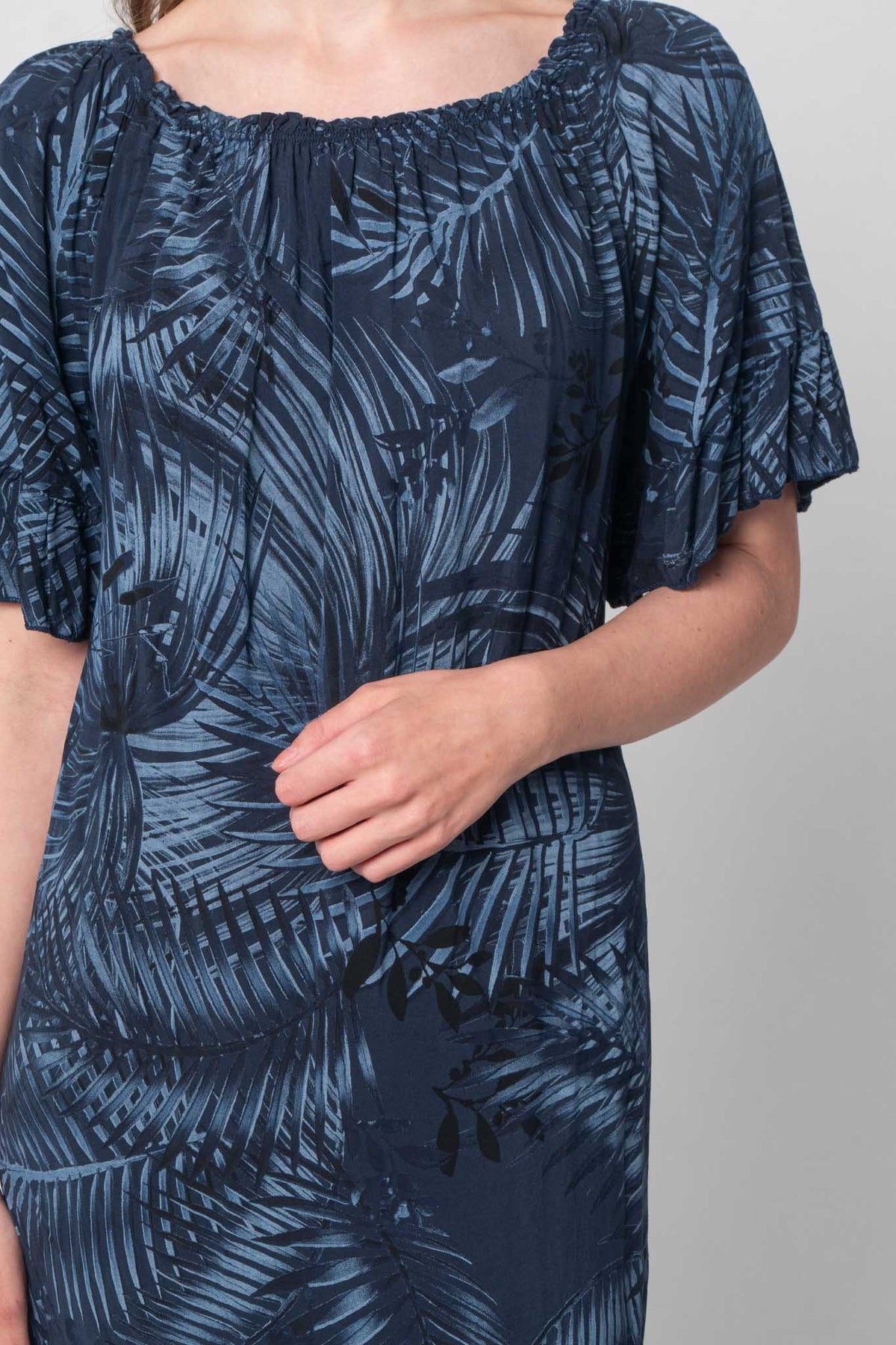 Lockeres Baumwolle Kleid mit Design - Dunkelblau