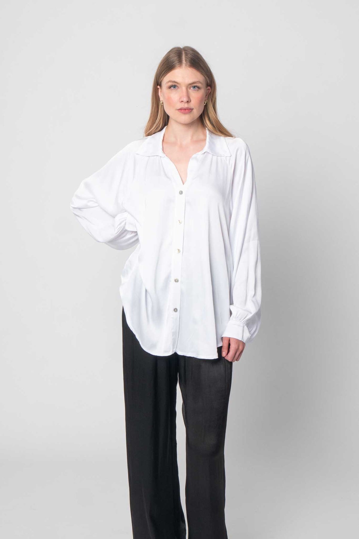 Seiden Bluse mit Knopfleiste - Weiß