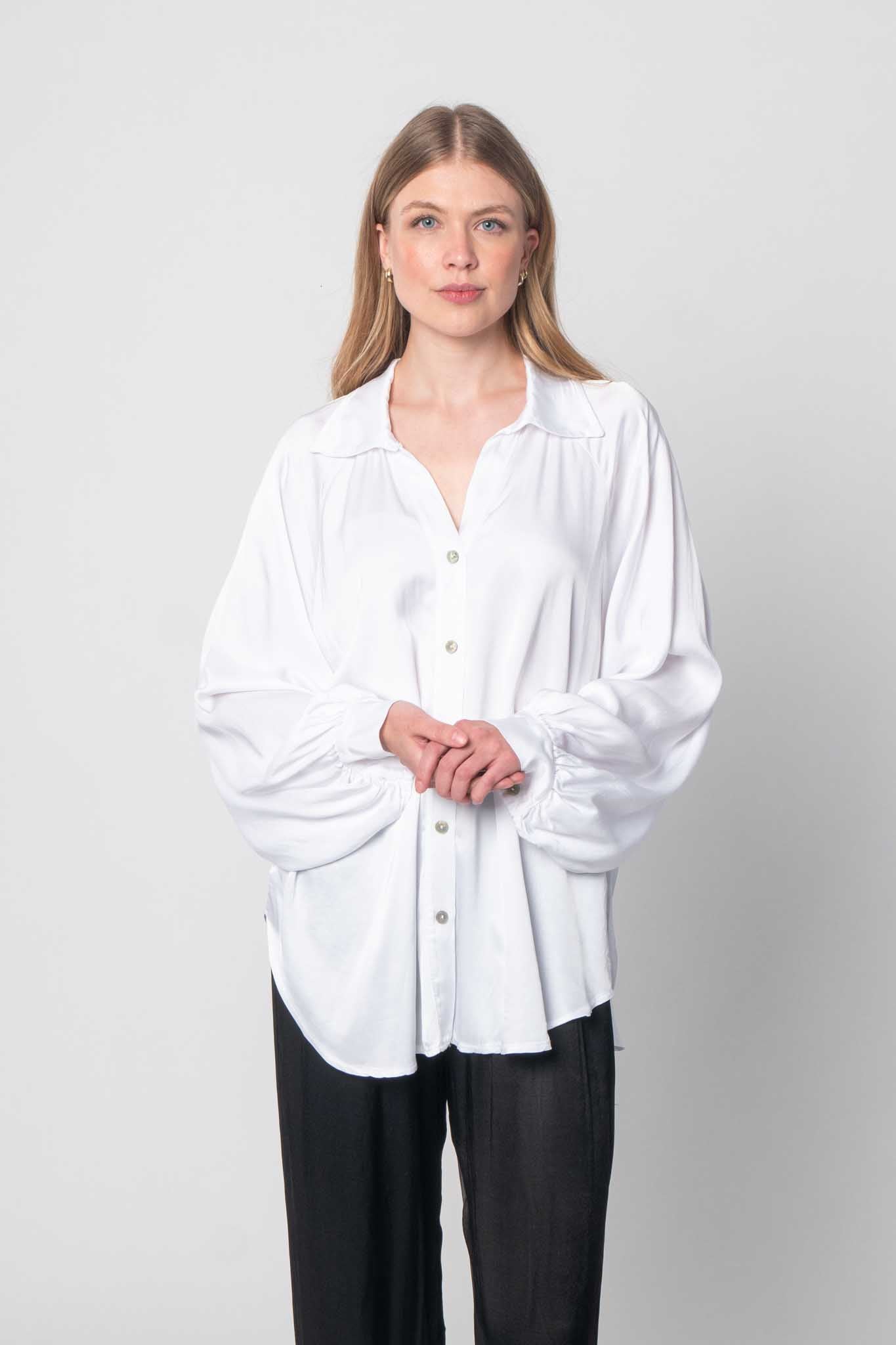 Seiden Bluse mit Knopfleiste - Weiß