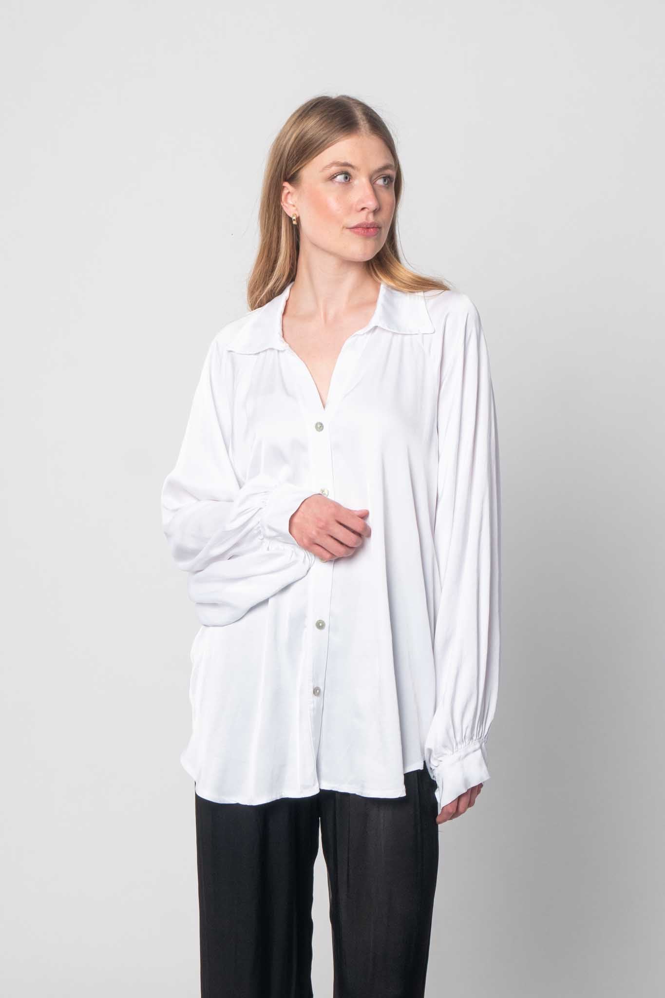 Seiden Bluse mit Knopfleiste - Weiß