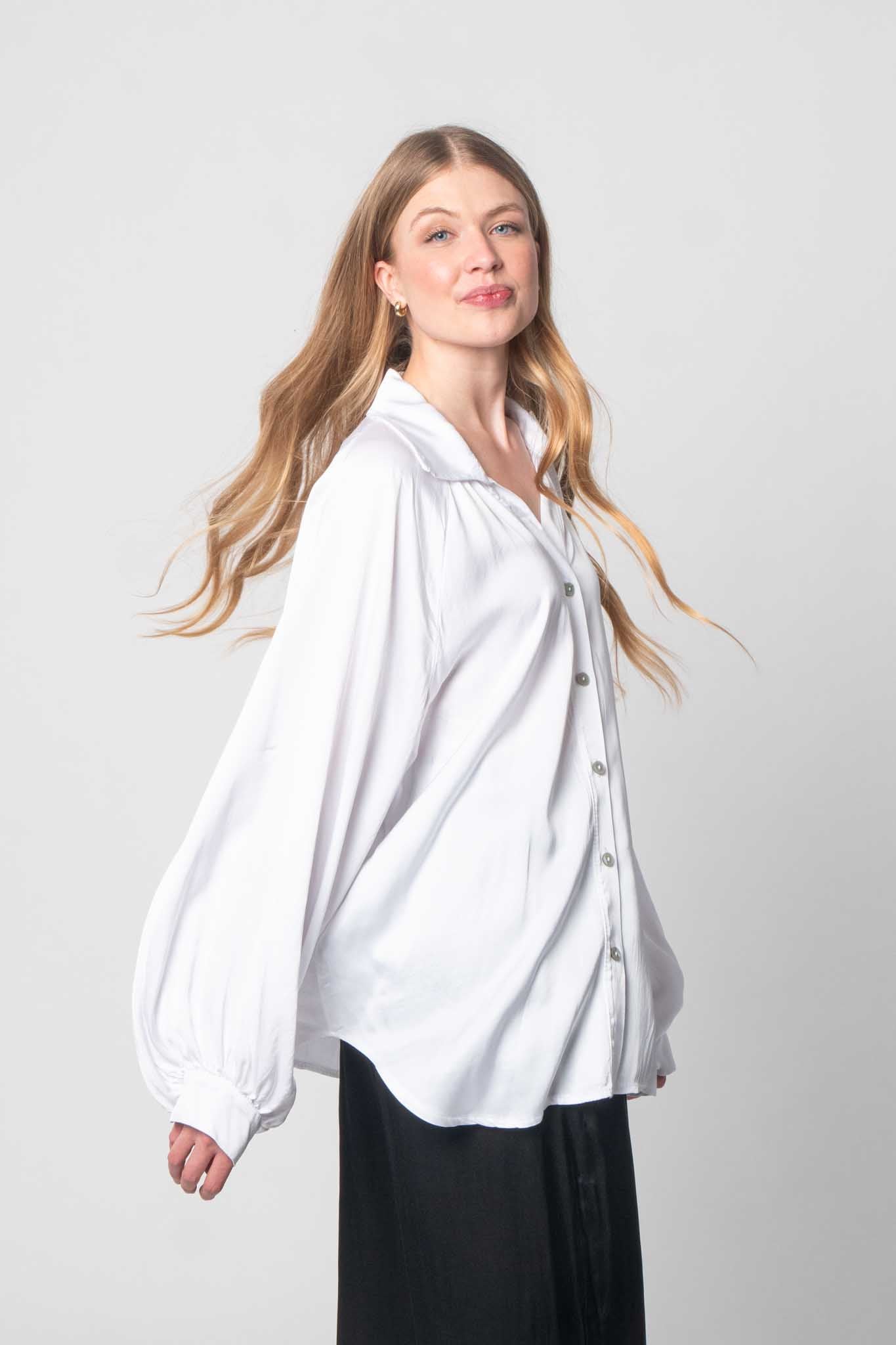 Seiden Bluse mit Knopfleiste - Weiß