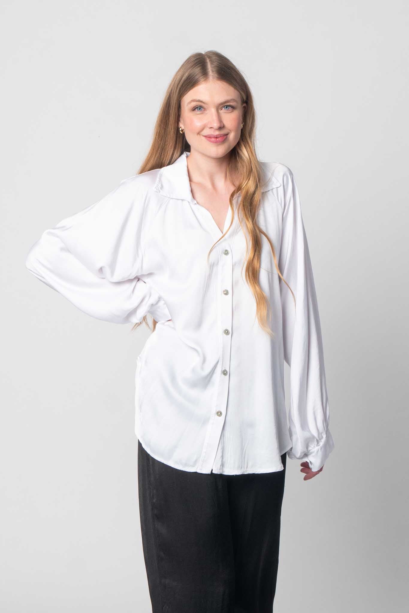 Seiden Bluse mit Knopfleiste - Weiß