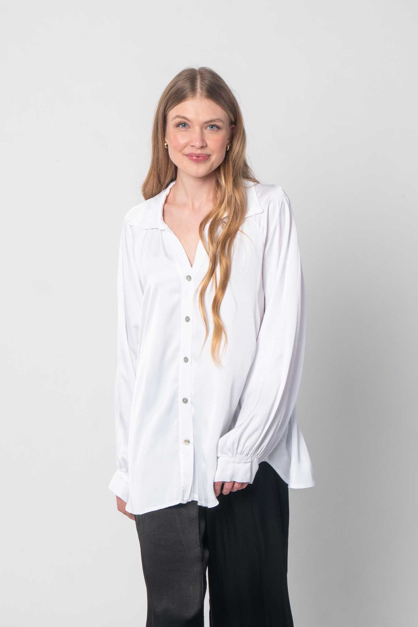 Seiden Bluse mit Knopfleiste - Weiß