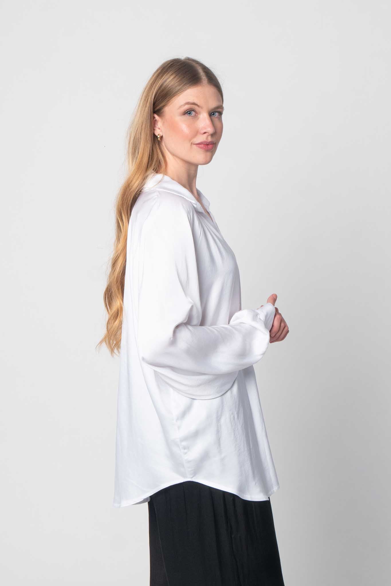 Seiden Bluse mit Knopfleiste - Weiß