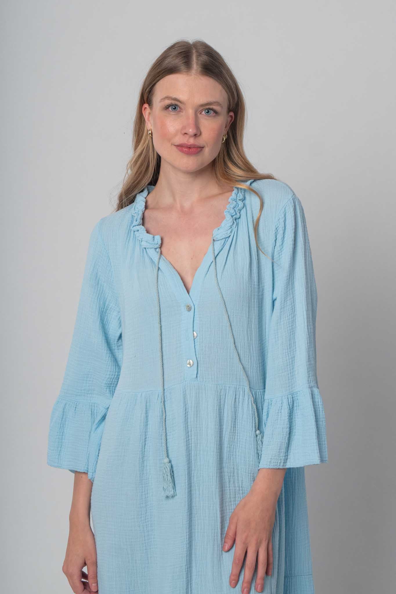 DressWithClass Lockeres Musselin Kleid - Hellblau