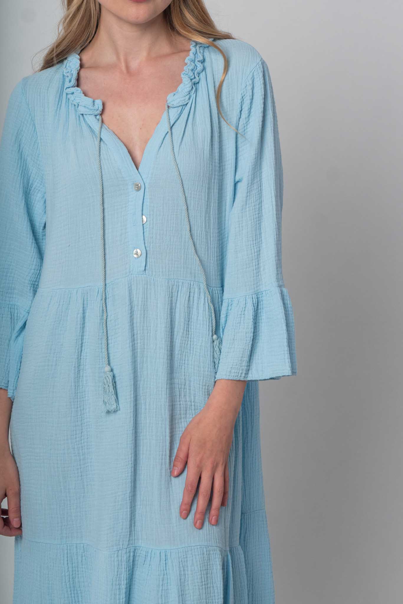 DressWithClass Lockeres Musselin Kleid - Hellblau