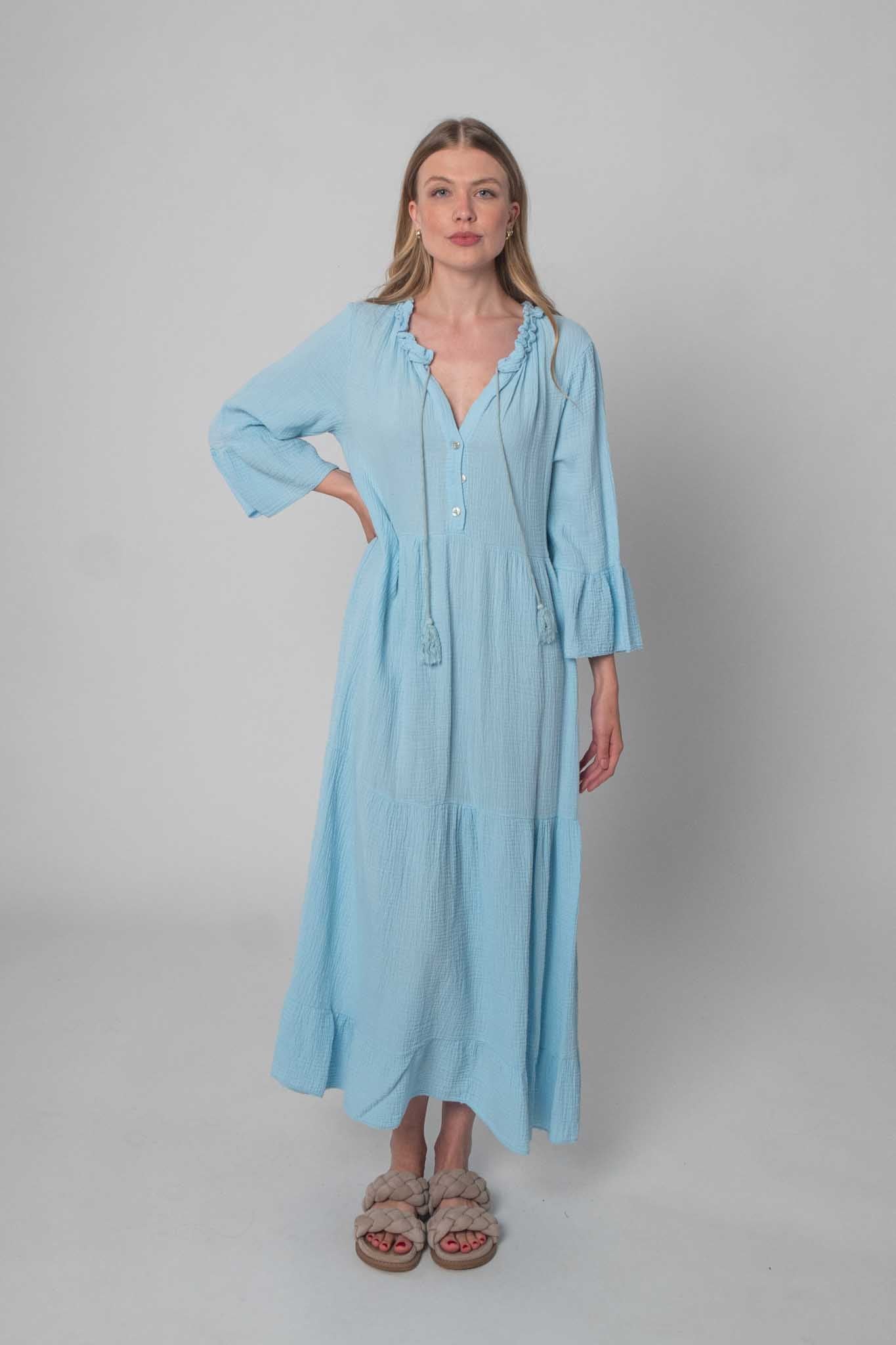 DressWithClass Lockeres Musselin Kleid - Hellblau
