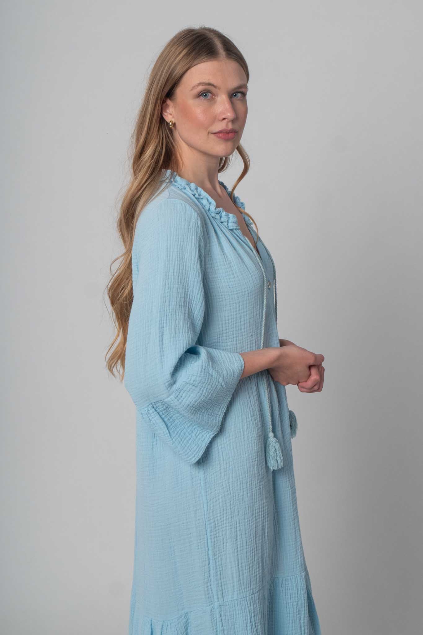 DressWithClass Lockeres Musselin Kleid - Hellblau