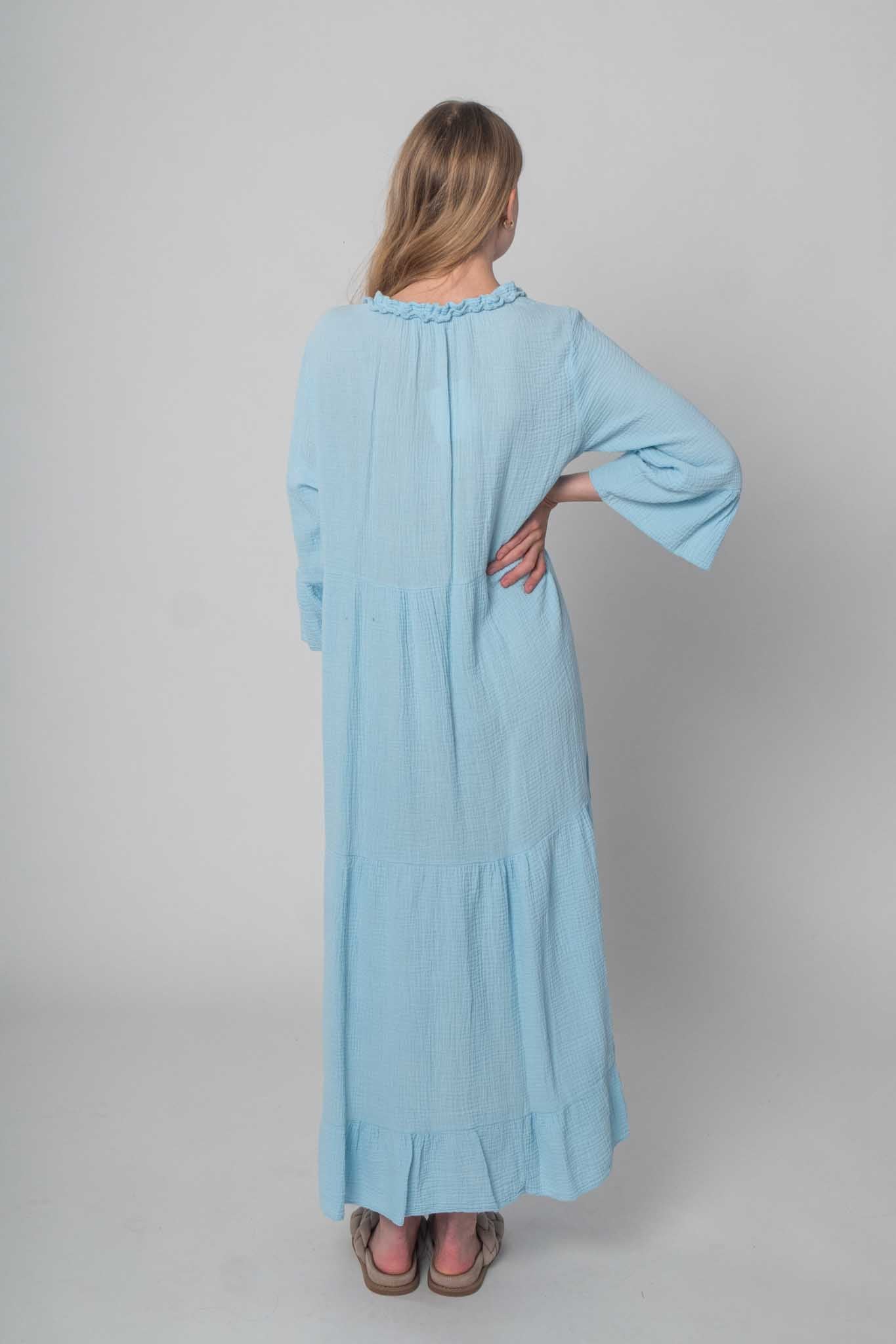 DressWithClass Lockeres Musselin Kleid - Hellblau