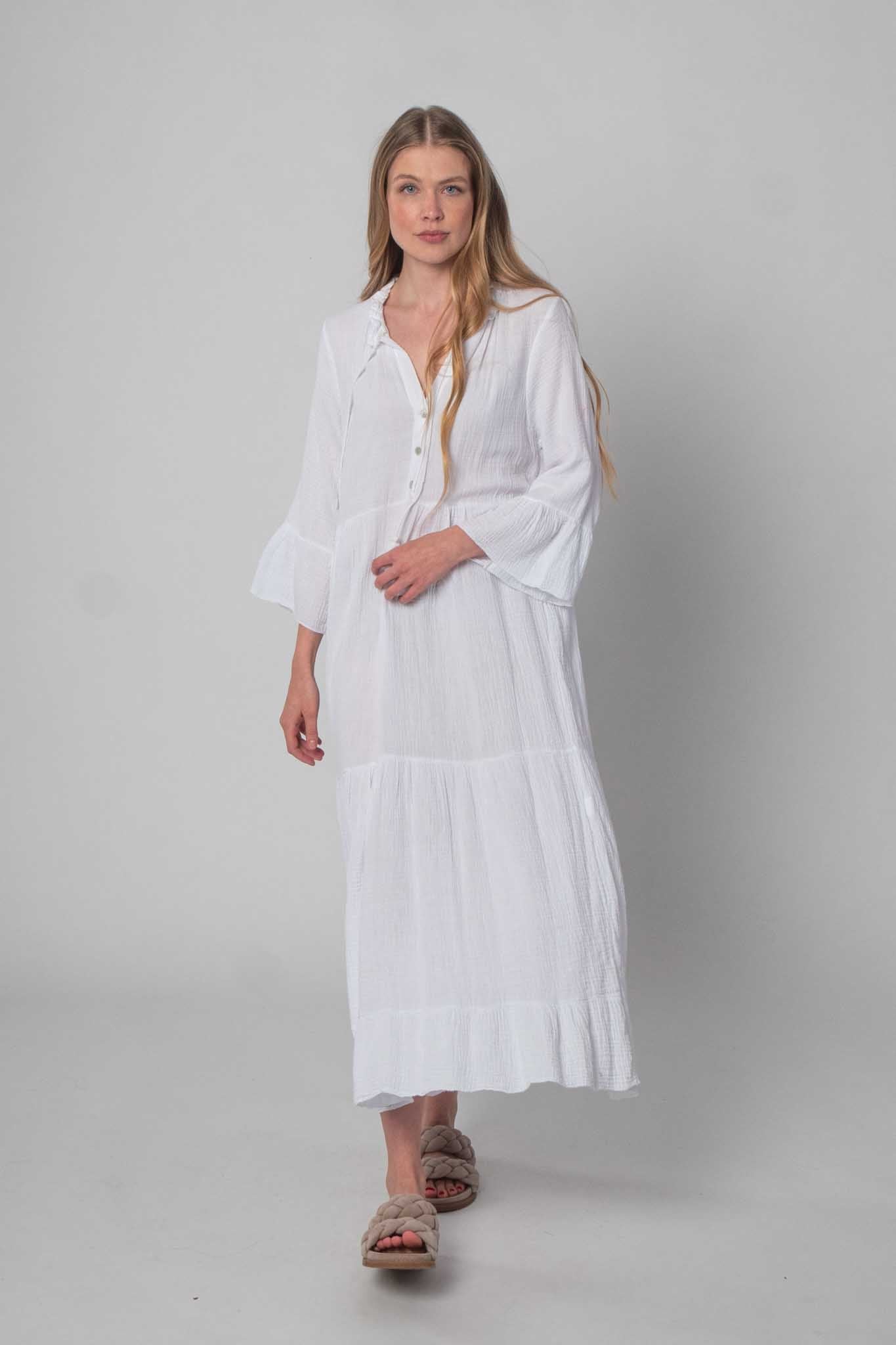 Lockeres Musselin Kleid - Weiß