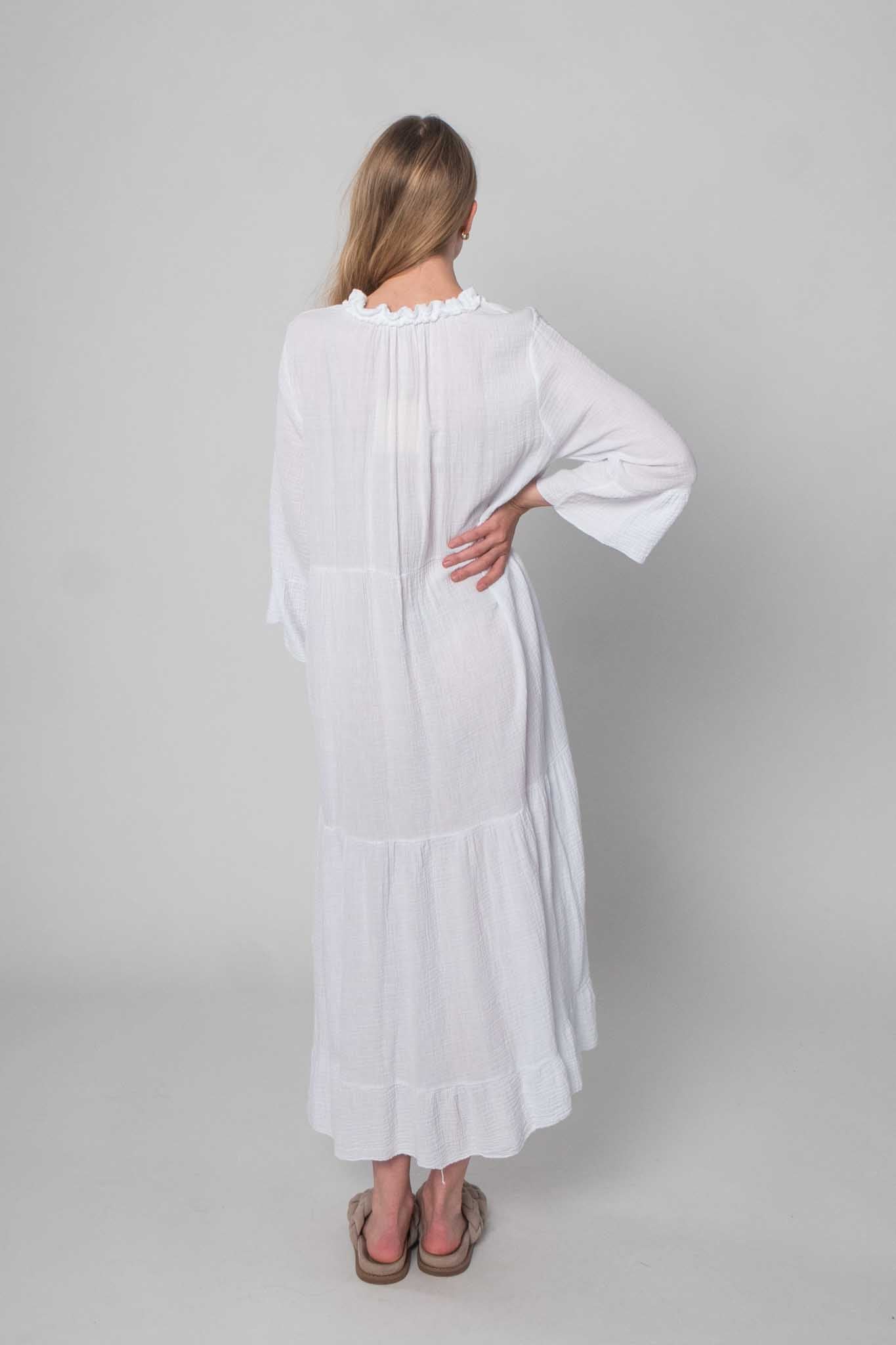 Lockeres Musselin Kleid - Weiß