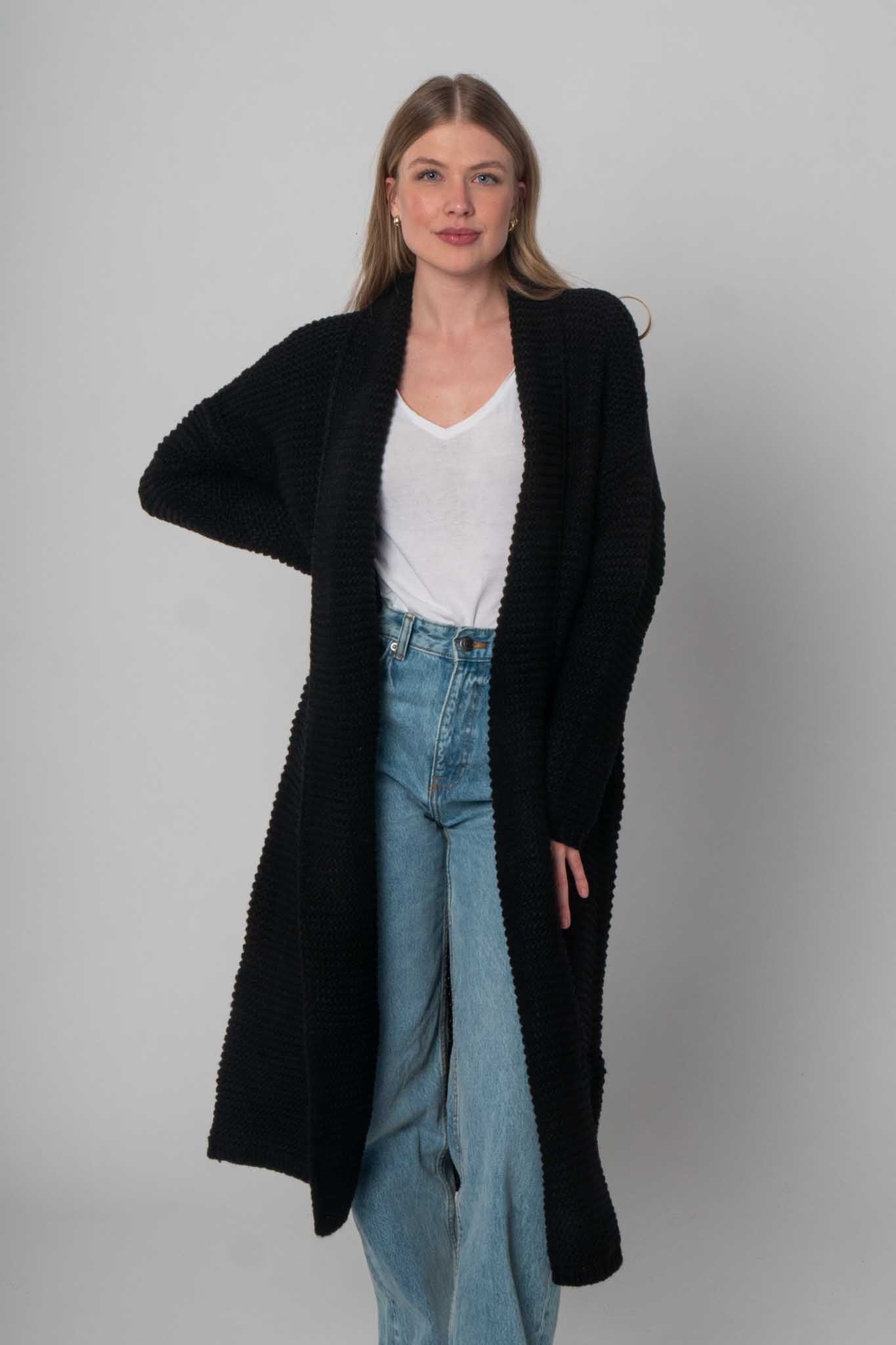 Ladies Cardigan Cardigan Strickjacke Lang Schwarze Strickjacke