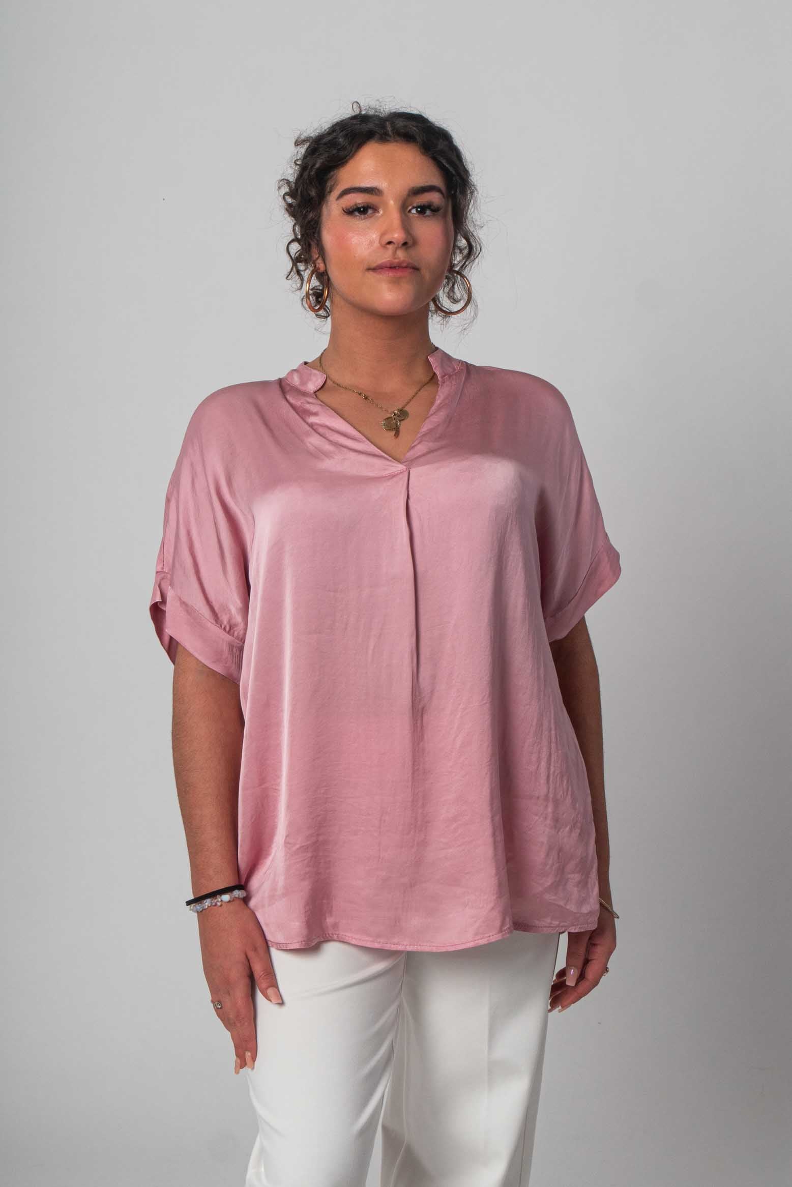 Satin "Seiden Optik" T-Shirt - Rosa