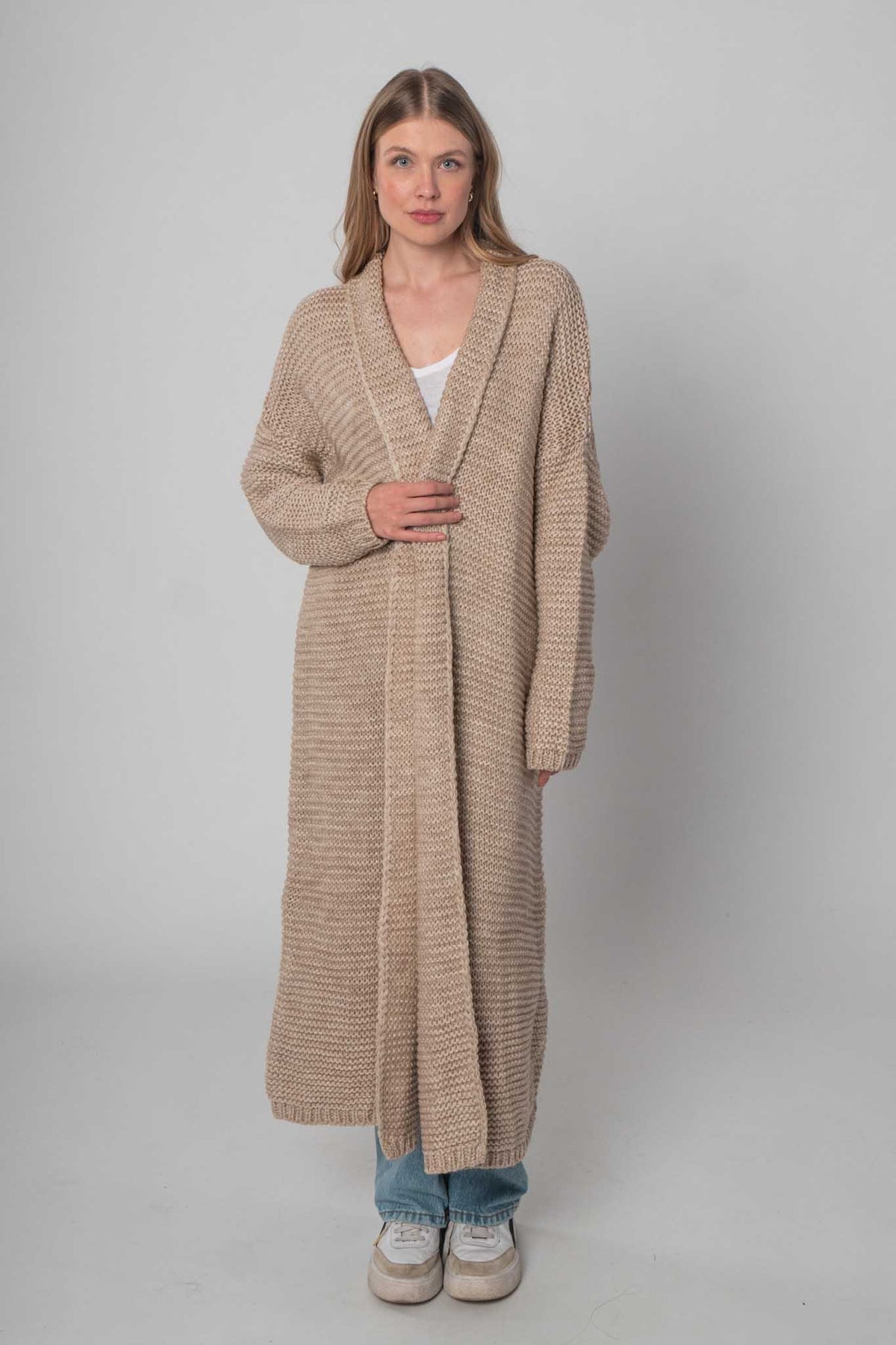 Strickjacke lang - Beige