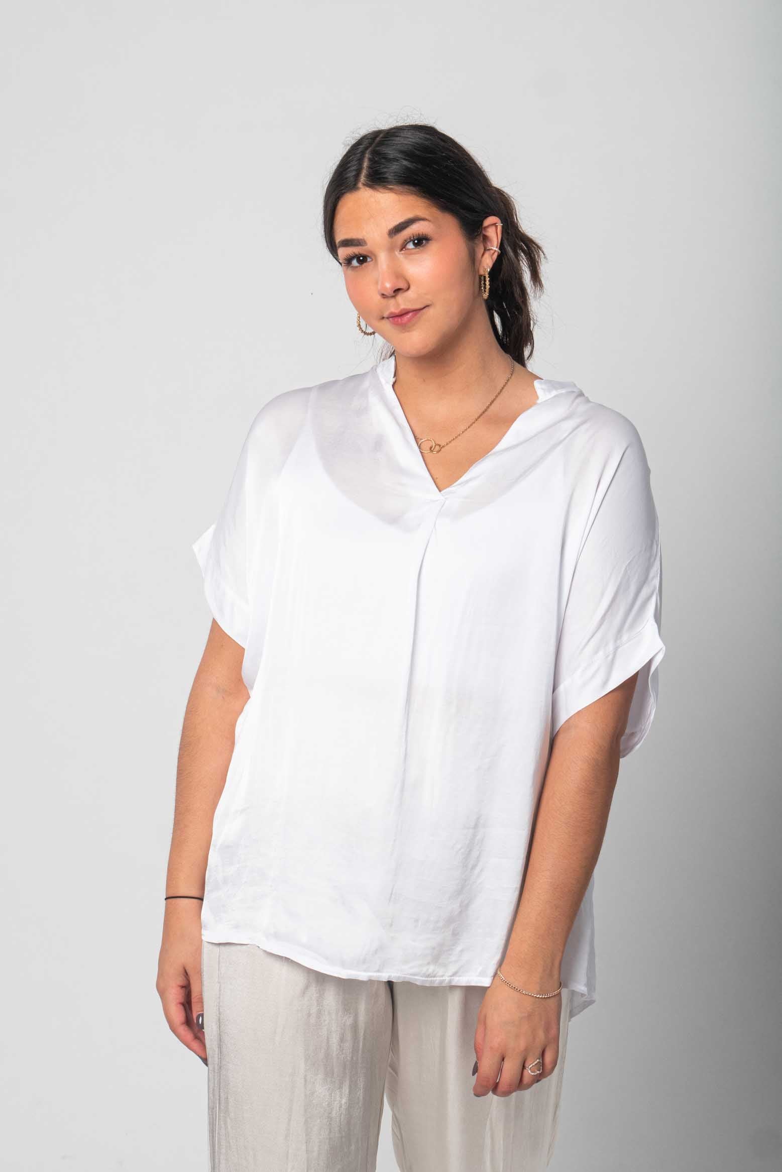 Satin "Seiden Optik" T-Shirt - Weiß