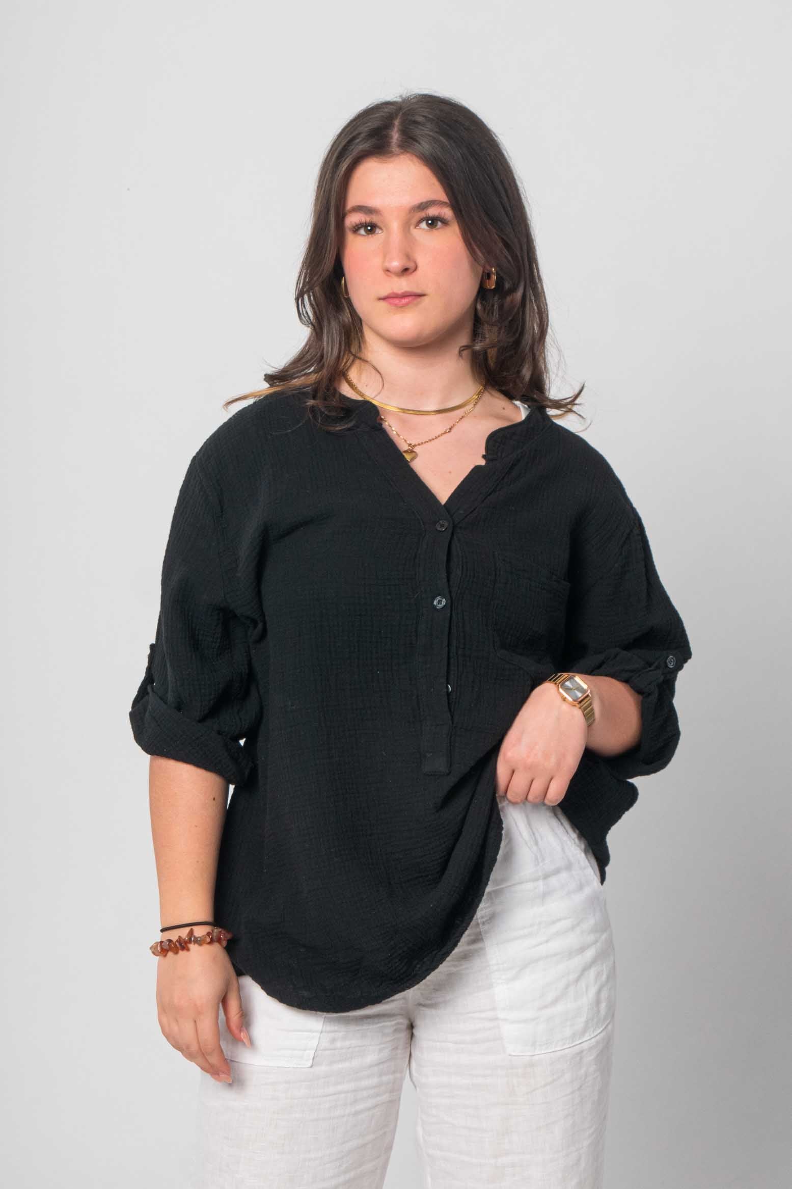 Natürliche Musselin-Bluse - Schwarz