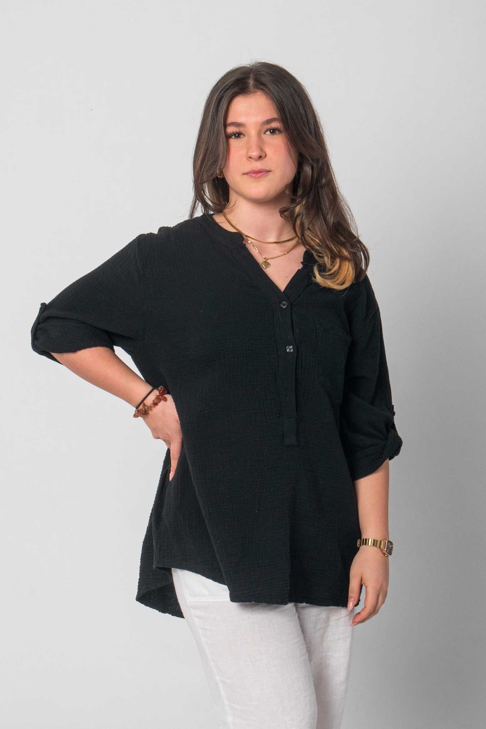 Natürliche Musselin-Bluse - Schwarz