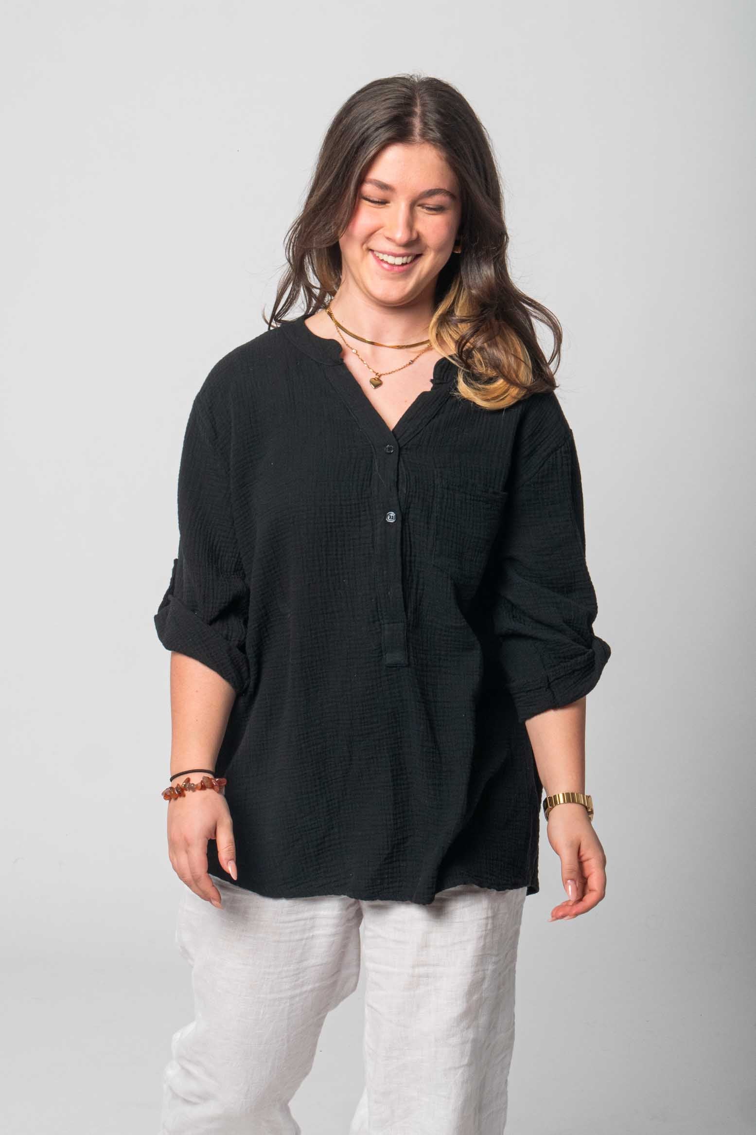 Natürliche Musselin-Bluse - Schwarz