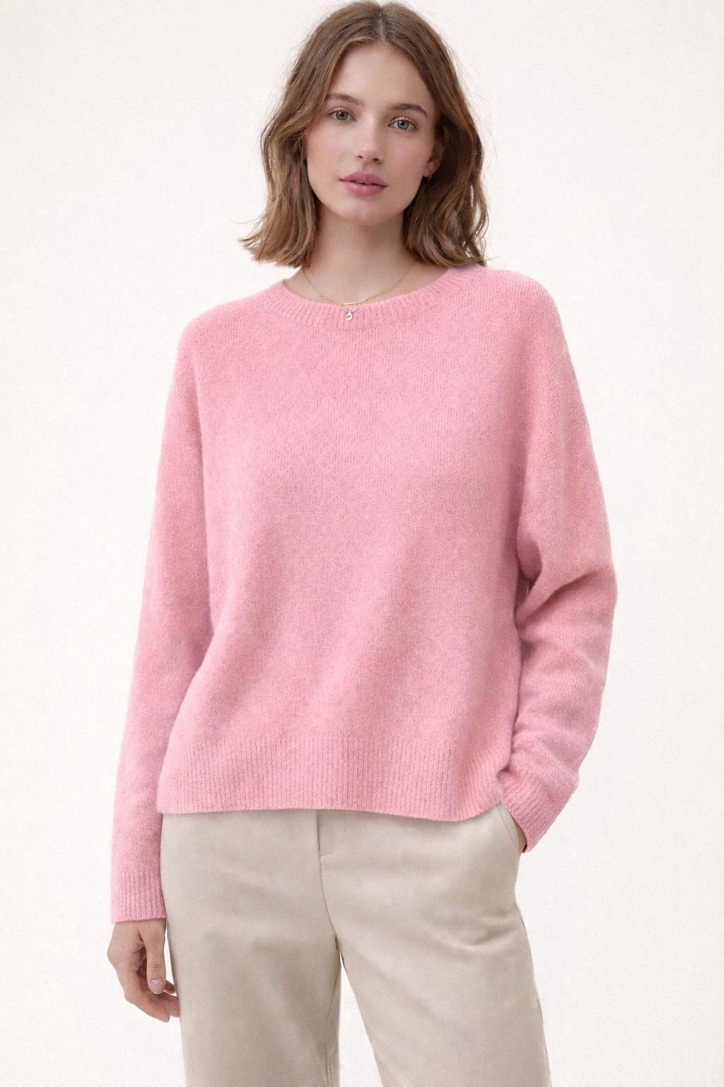 Weicher Alpaka Rundhals Pullover - Altrosa