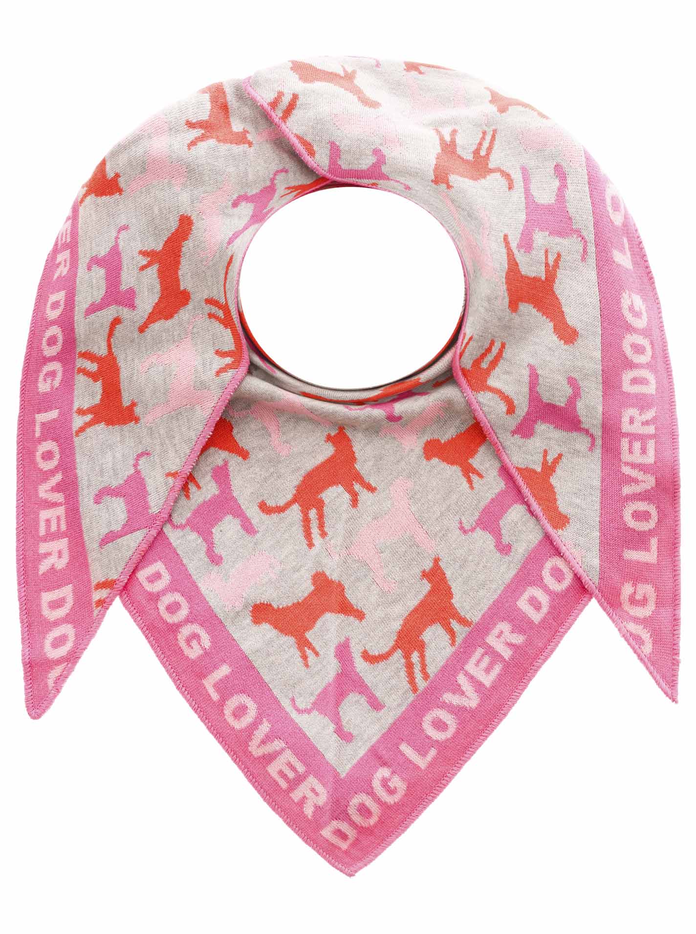 Zwillingsherz Damen Dreieckstuch Dog Lover – Baumwollschal in Grau Pink mit Hunde-Motiv, stylisches Accessoire für Hundefreundinnen