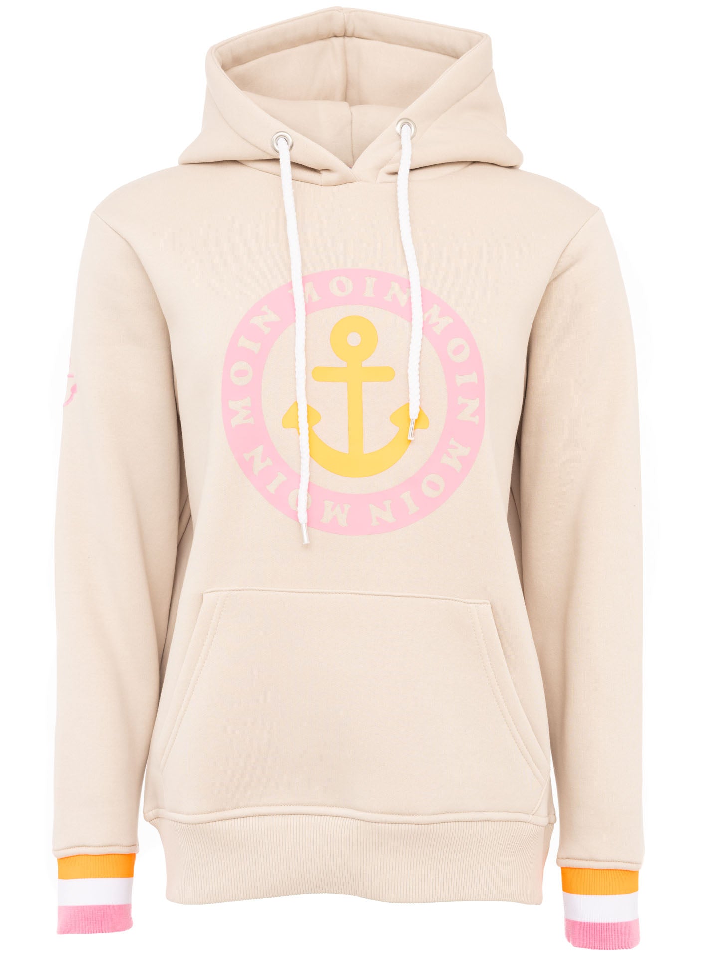 Zwillingsherz Damen Hoodie Moin Anker Bailey – Kapuzenpullover in Grau mit pinkem Anker, Vorderansicht