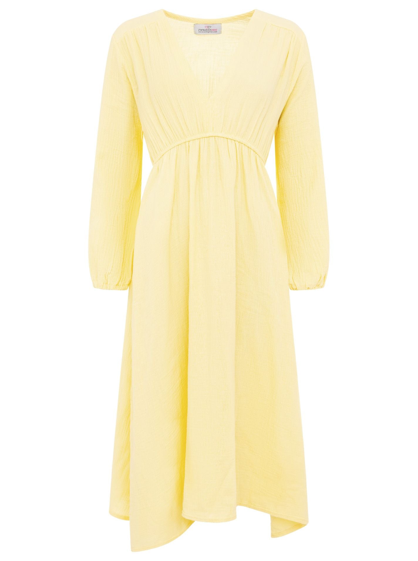 Zwillingsherz Musselin Kleid in Lime mit V-Ausschnitt – langes, leichtes Kleid aus Musselin-Stoff für einen frischen, sommerlichen Look