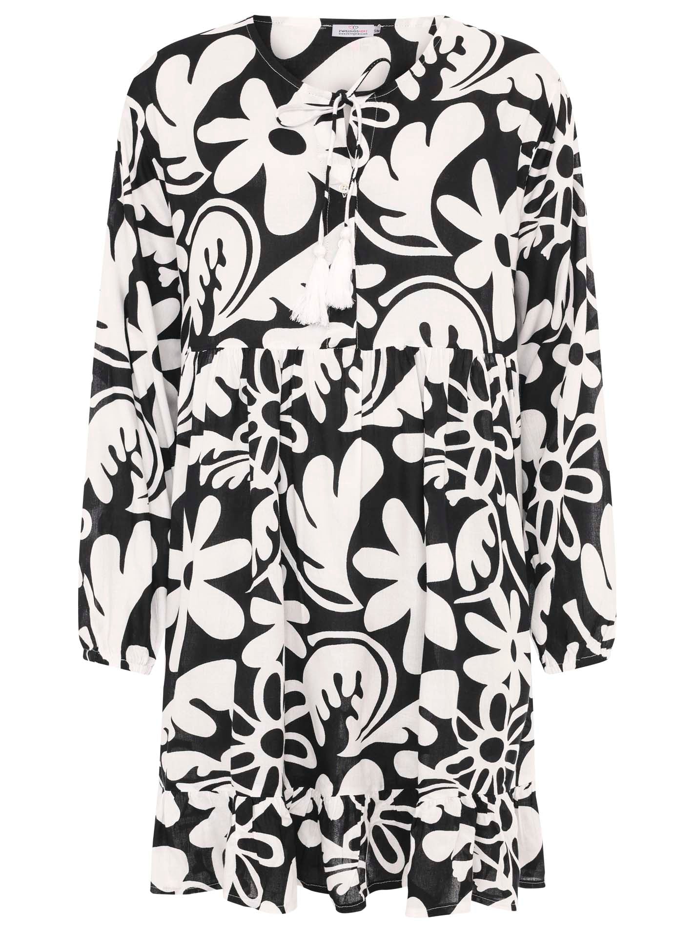 Zwillingsherz - Kleid Flower Paradise - Schwarz/Weiß