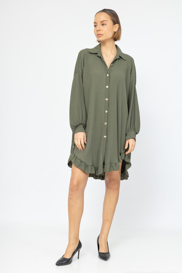 Tunika im Hemd Look mit Knopfleiste - Khaki