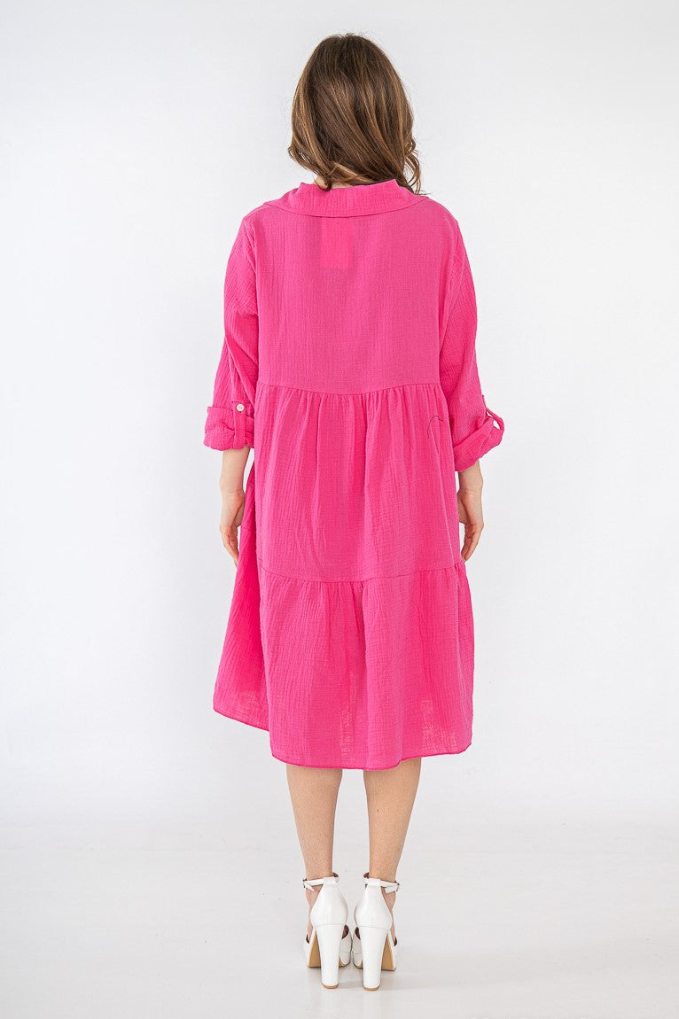 Lockeres Musselin Kleid - Pink
