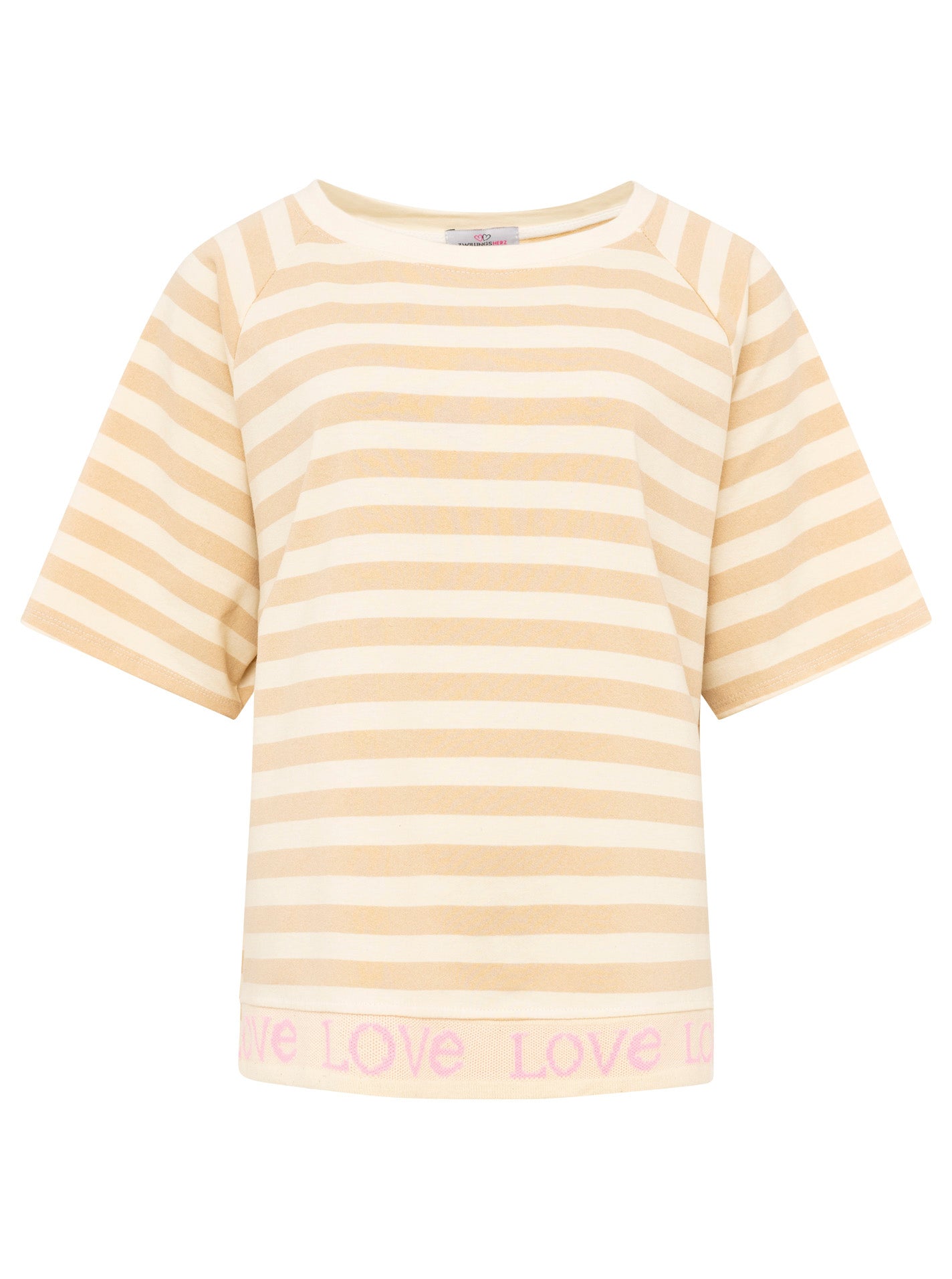 Zwillingsherz - T-Shirt "Love & Streifen" - Beige/Creme