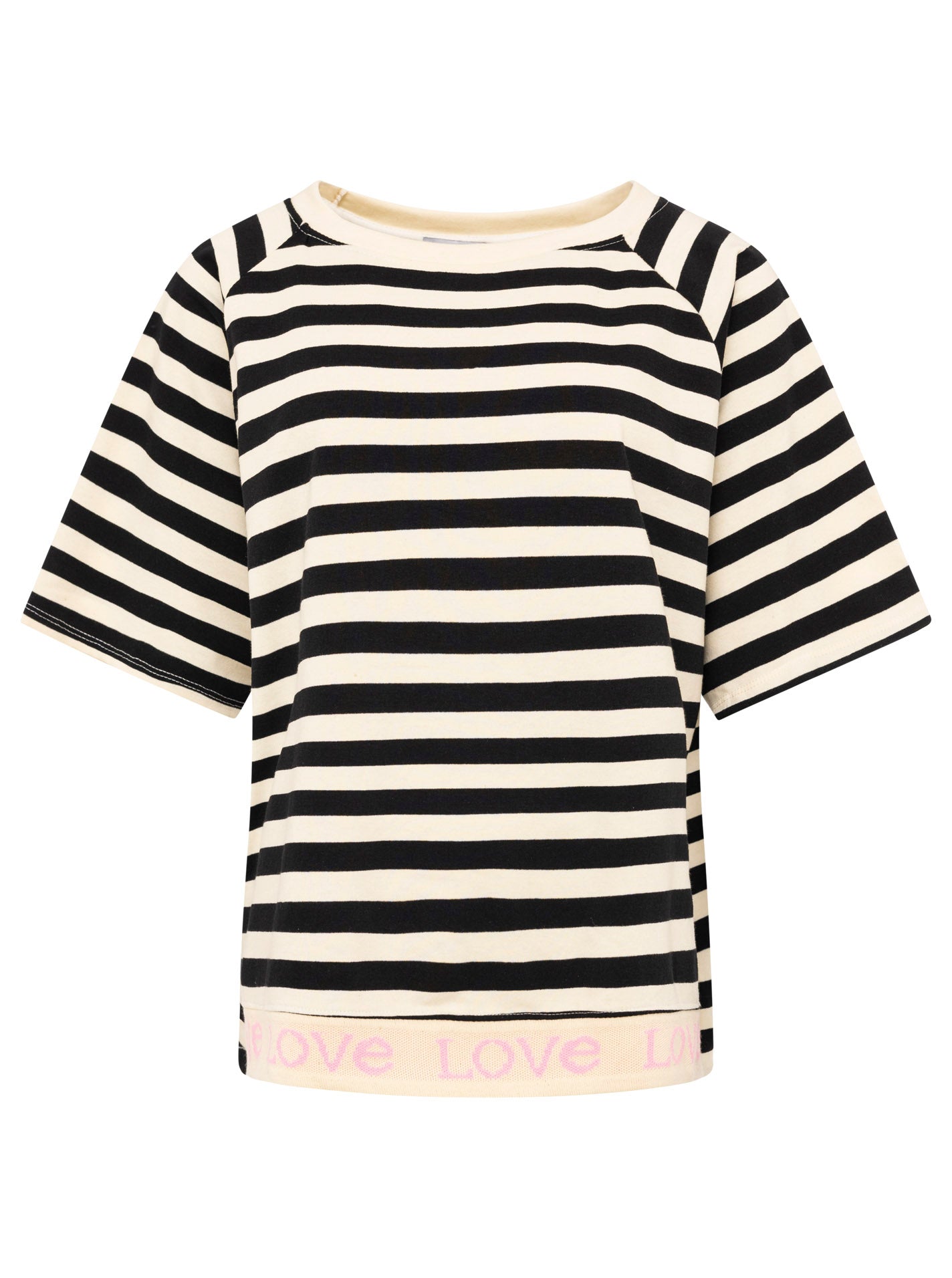 Zwillingsherz - T-Shirt "Love & Streifen" - Schwarz/Creme