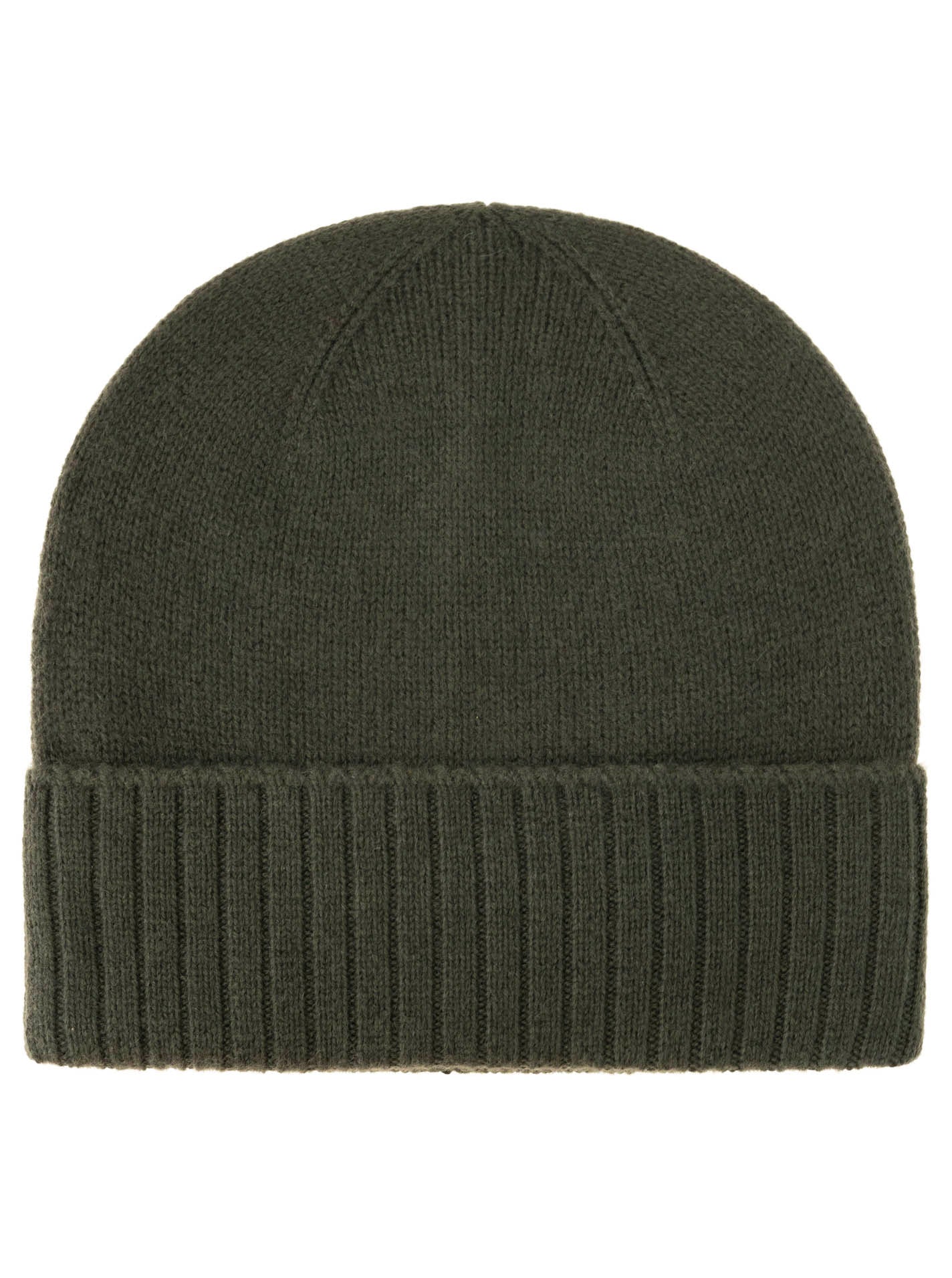 Zwillingsherz 100% Kaschmir-Mütze in Khaki/Olive mit geripptem Umschlag – weich und wärmend