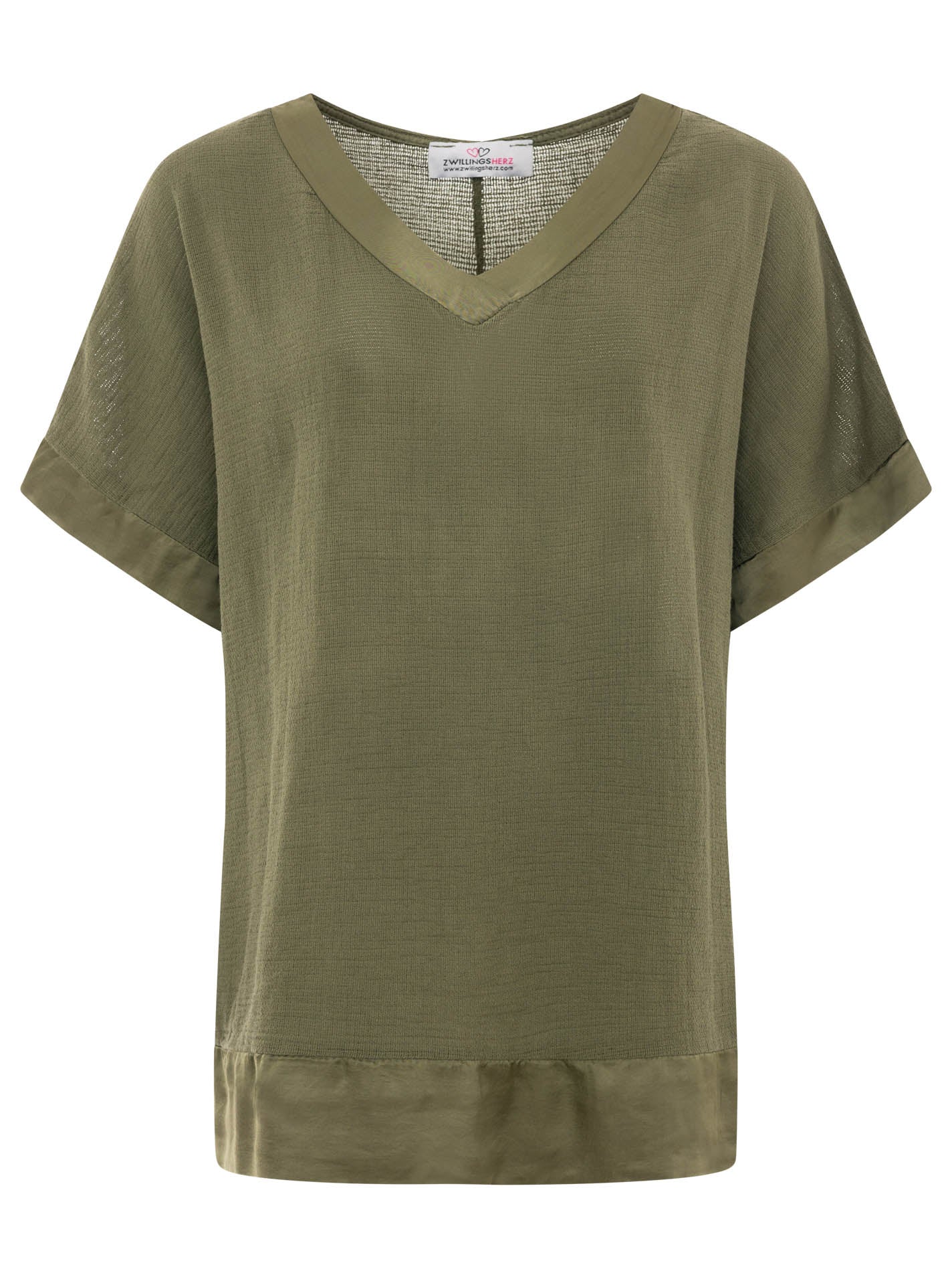 Zwillingsherz - Oversized Bluse mit Satinbund - Khaki
