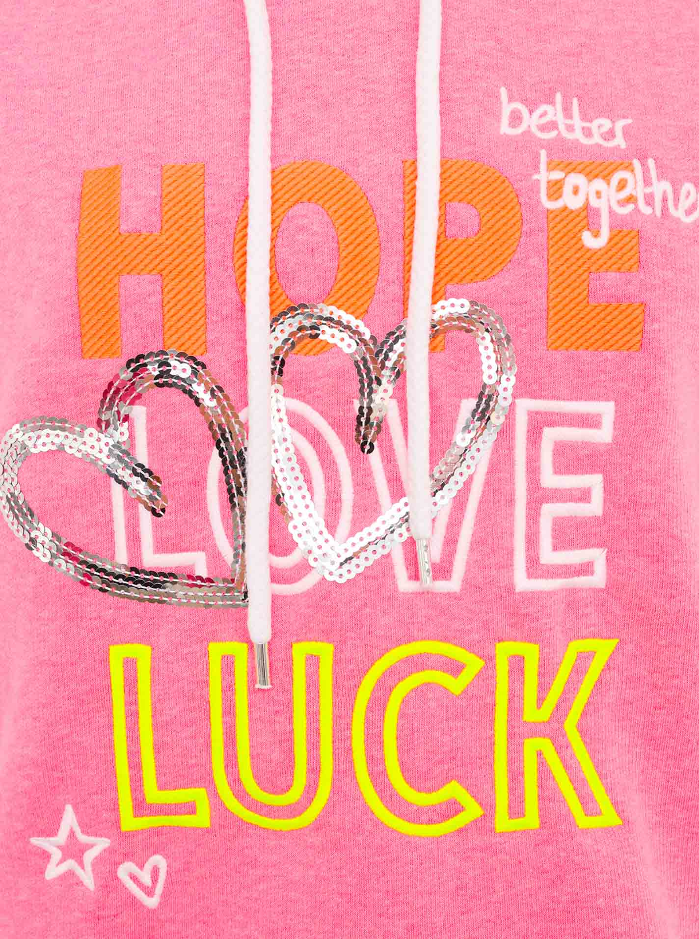 Zwillingsherz - Hoodie mit Pailletten "Hope Love Luck" - Pink (Neu) - CYBER DEAL
