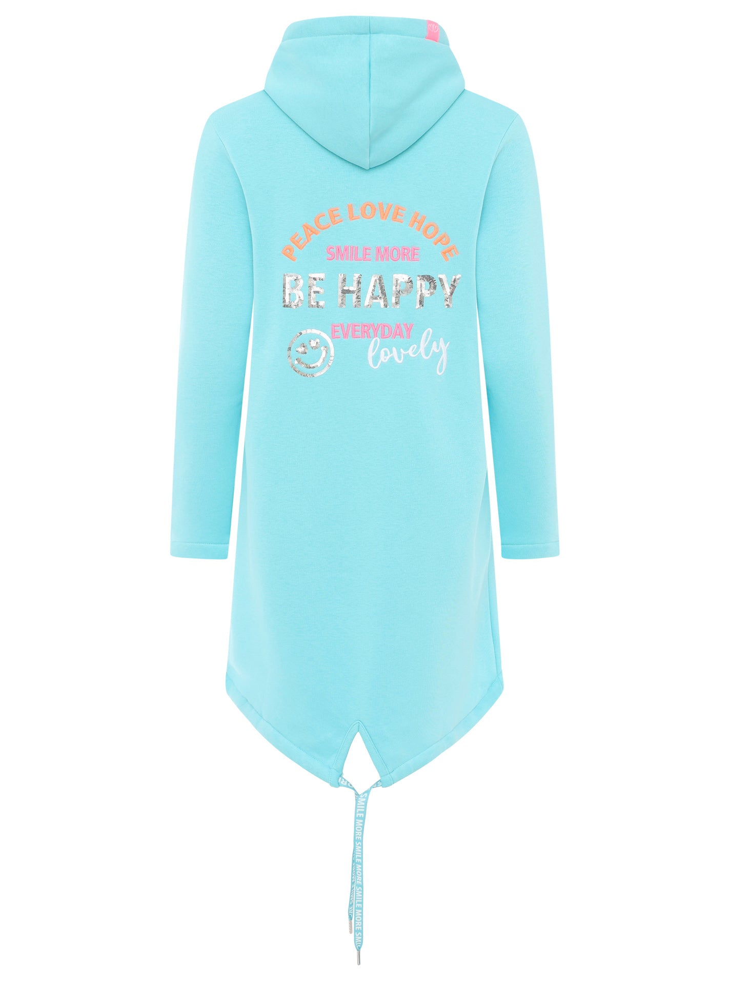 Zwillingsherz Kapuzen-Sweatjacke Hoodiemantel 'Be Happy Pailletten - Heimat' in Hellblau, Neu – perfekt für maritime Abenteuer und Übergangsjacke