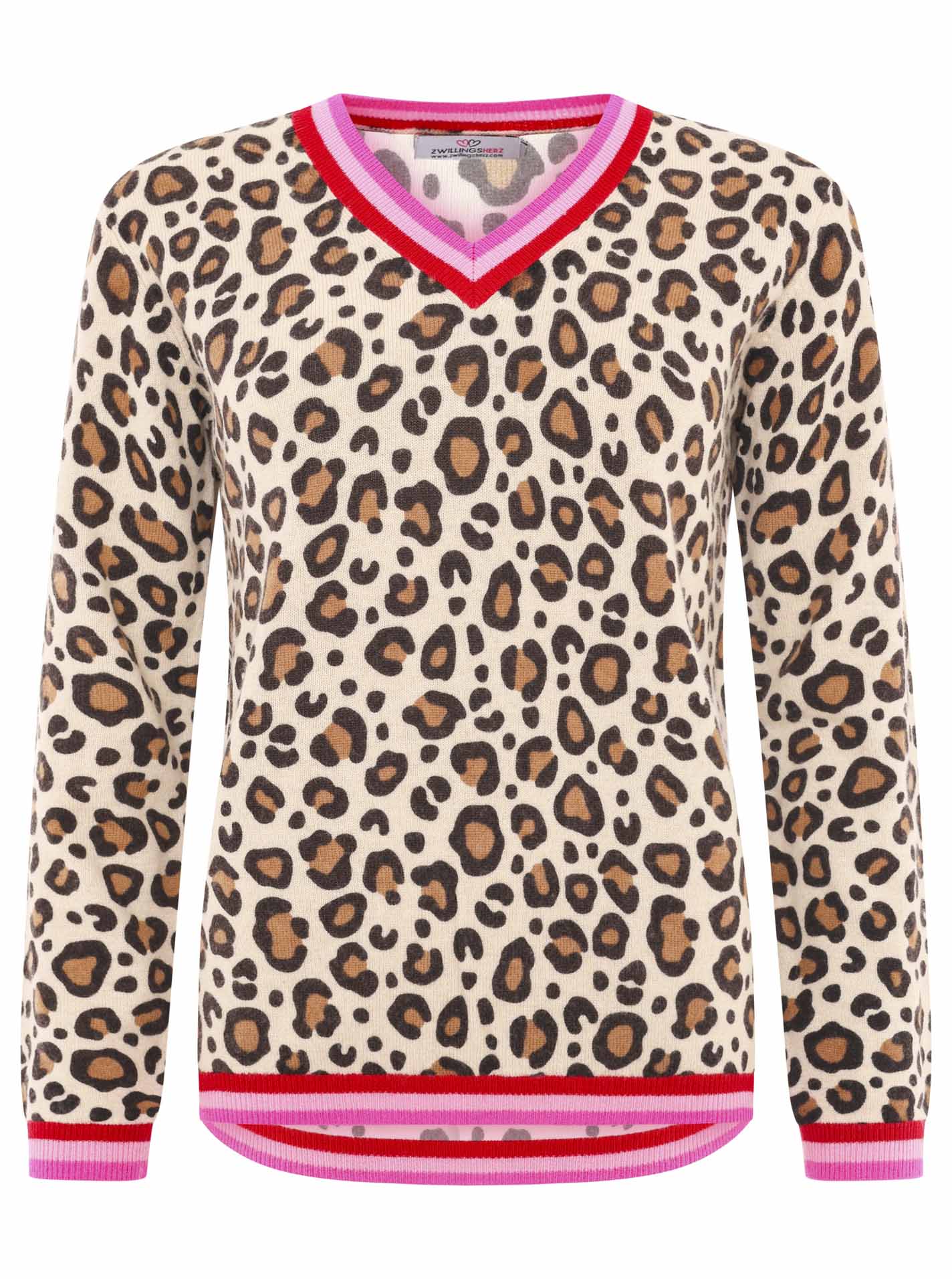 Zwillingsherz - Cashmeer/Kaschmir Pullover Leo/Leopard - Beige/Pink