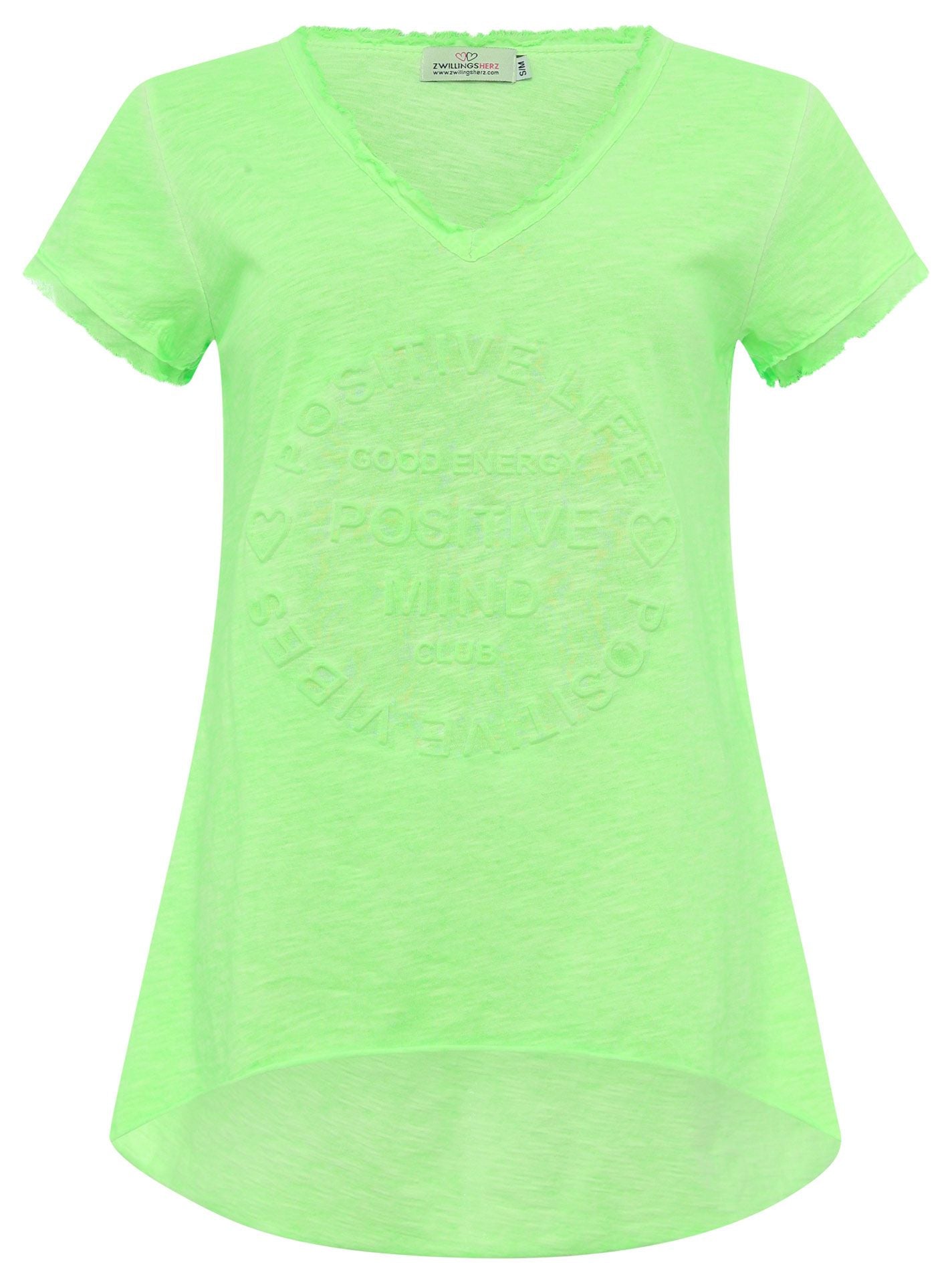 Zwillingsherz - Oversized T-Shirt "Positive Mind" V-Ausschnitt - Lime