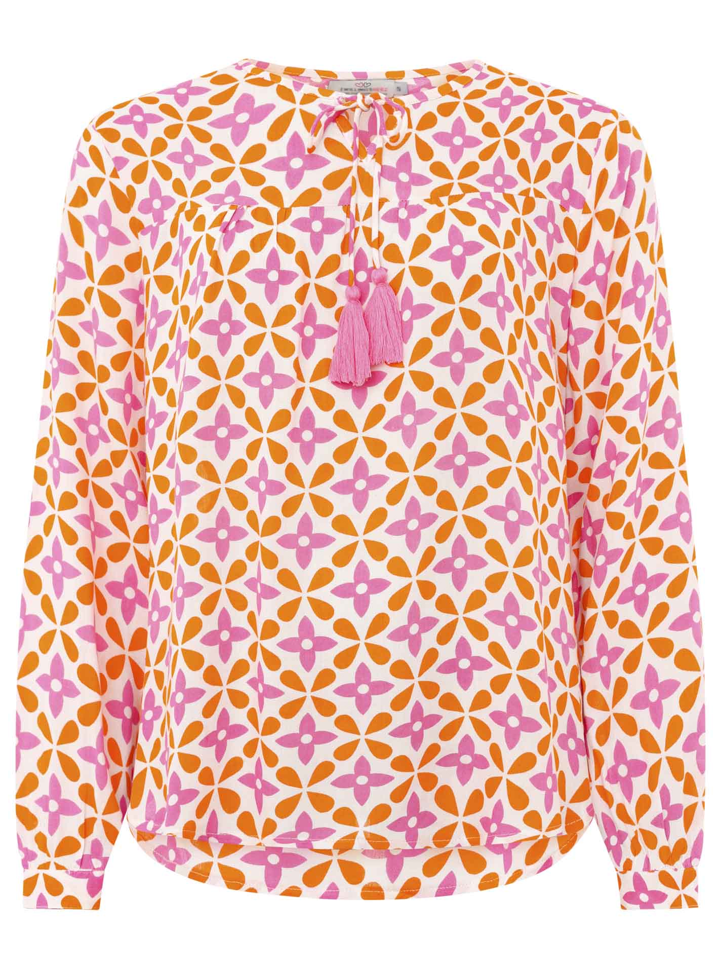 Zwillingsherz Langarmbluse Flower Holiday Mood in Orange und Pink mit floralem Muster