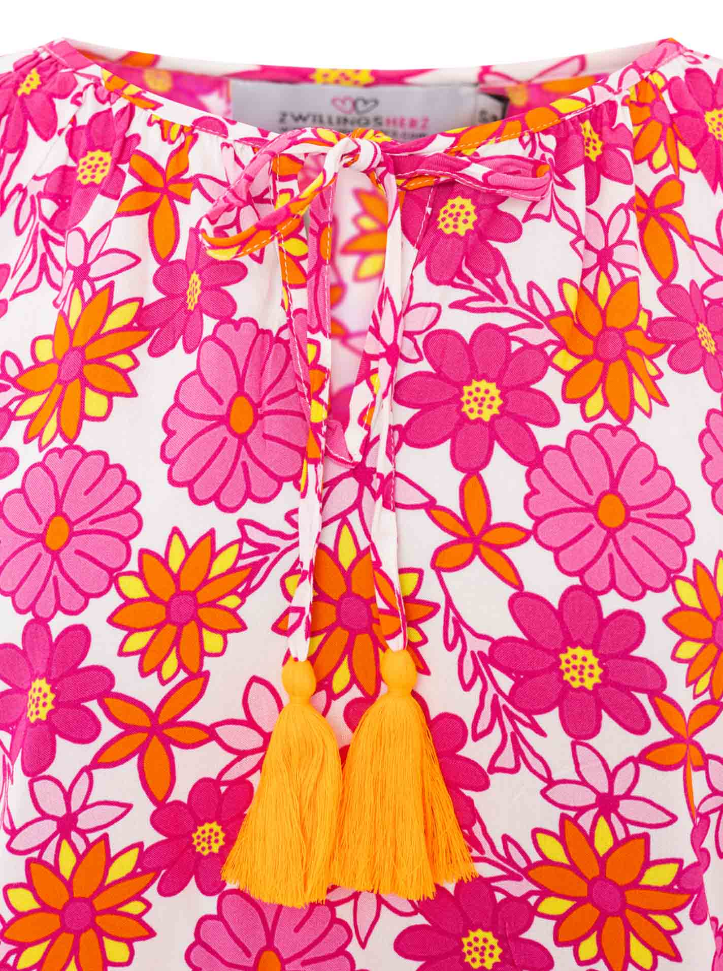 Zwillingsherz - Langarmbluse mit Sommer Blumen "Summer Flower" - Pink/Weiß
