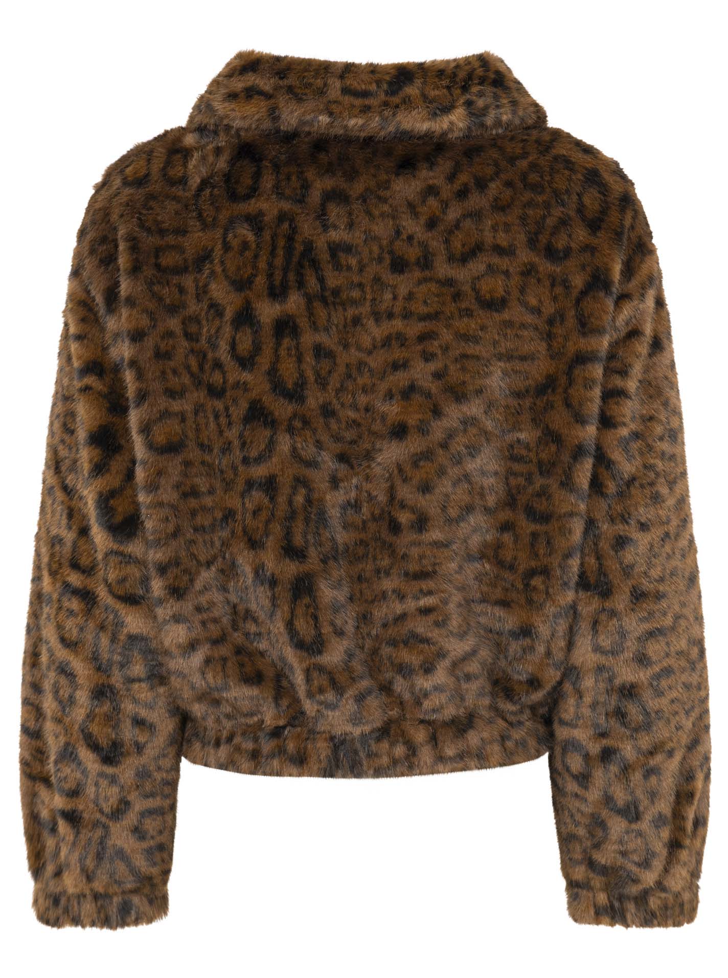 Zwillingsherz Damen Teddy-Bomberjacke Leopard, Braun/Schwarz – Rückansicht