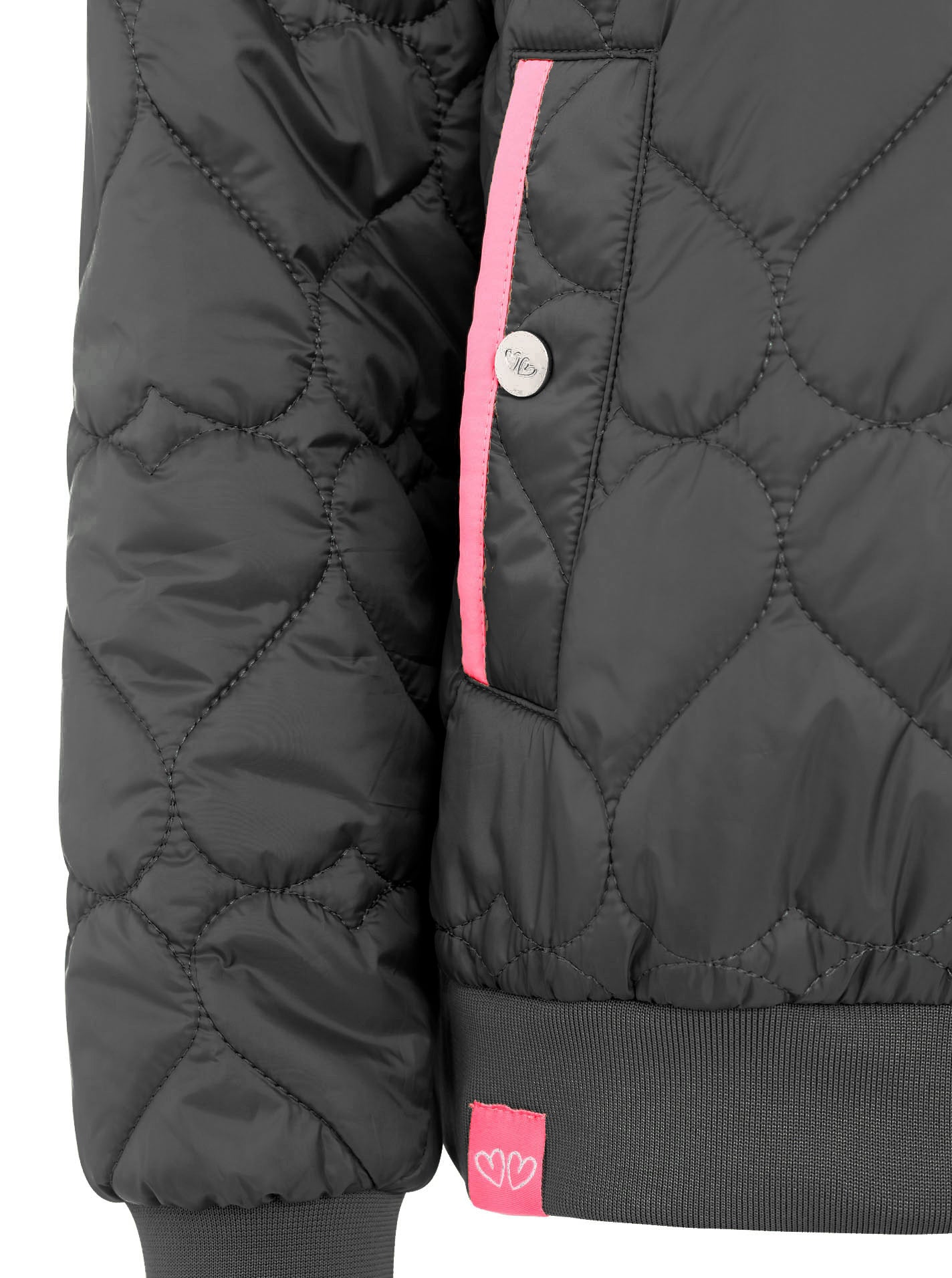 Detailansicht der Zwillingsherz Stepp-Bomberjacke Be Happy in Schwarz – edle Steppung und hochwertige Materialien