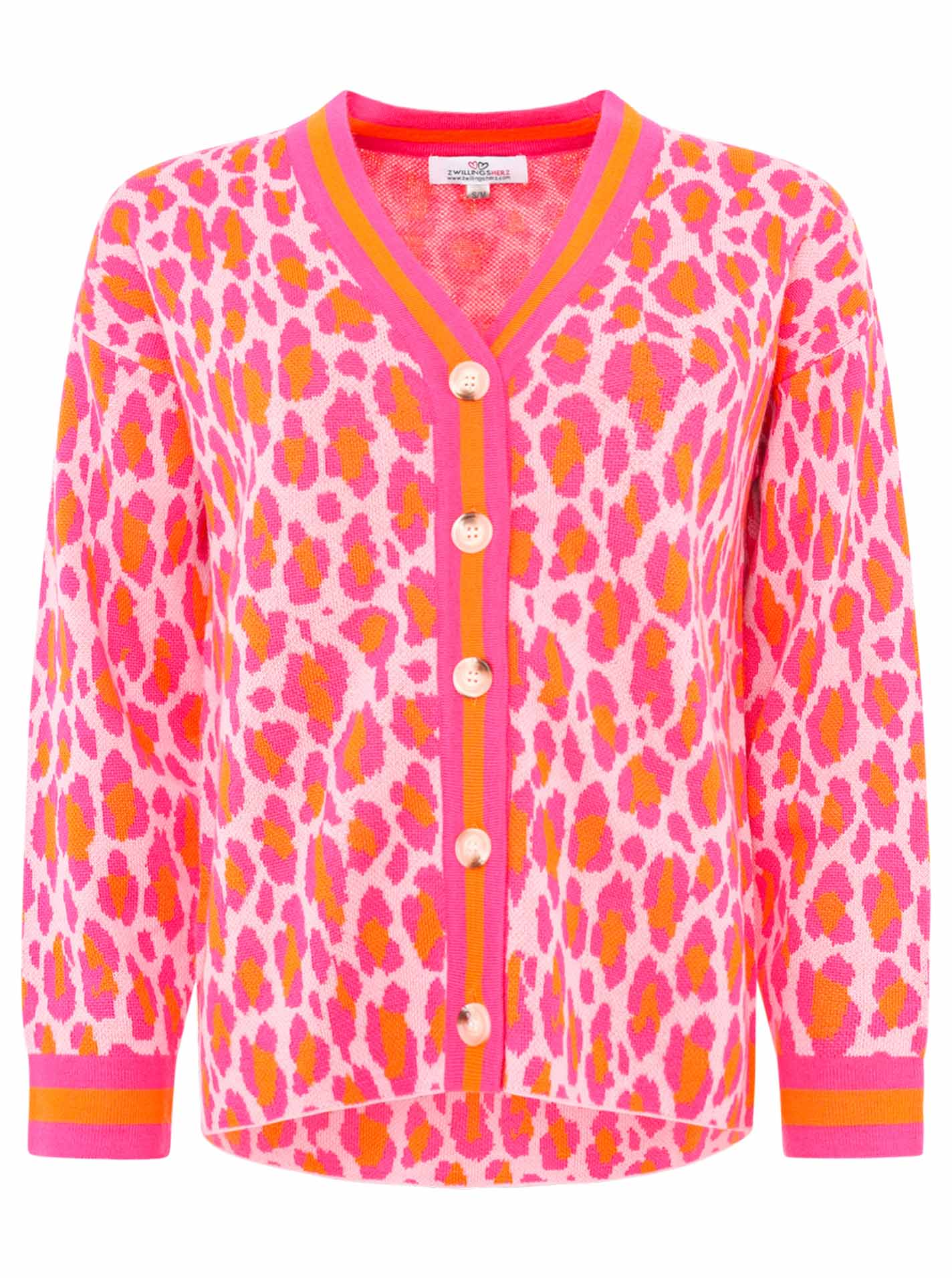 Zwillingsherz - Strick Cardigan Leo/Leopard - Pink/Orange