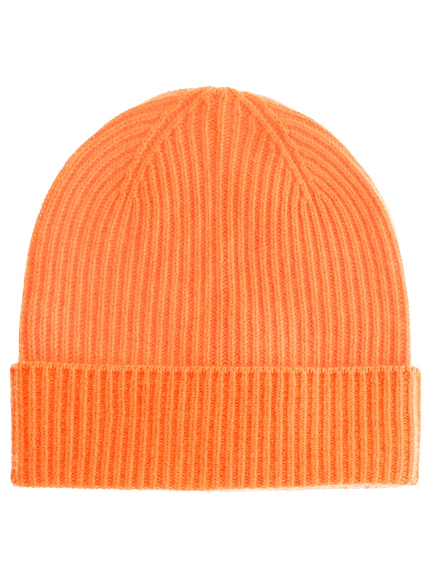 Zwillingsherz Damen Kaschmir-Rippstrick-Mütze in Orange, 100% Kaschmir
