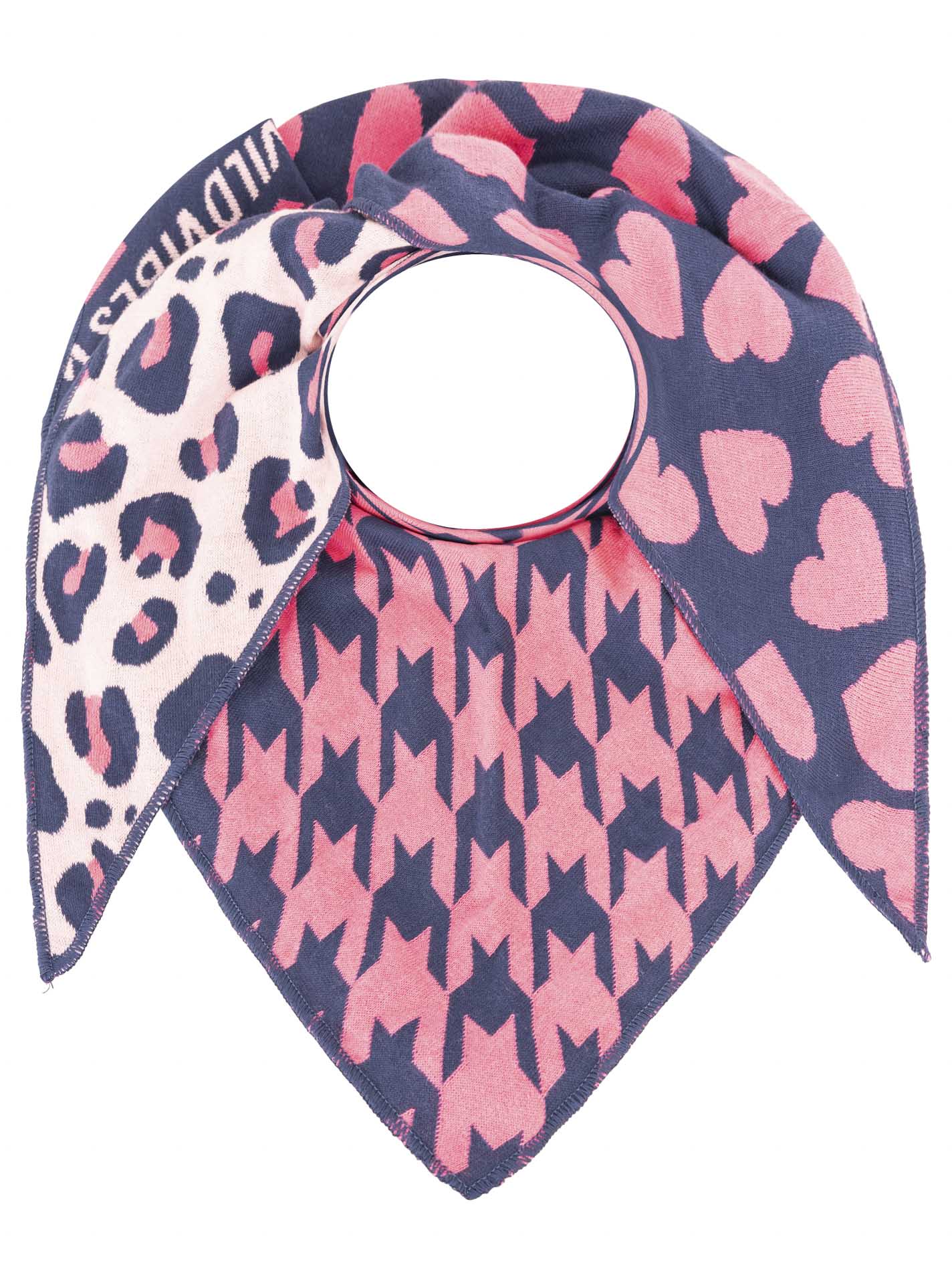 Zwillingsherz Damen Dreieckstuch – Hahnentritt-Muster mit Herz in Blau und Pink, modisches Halstuch