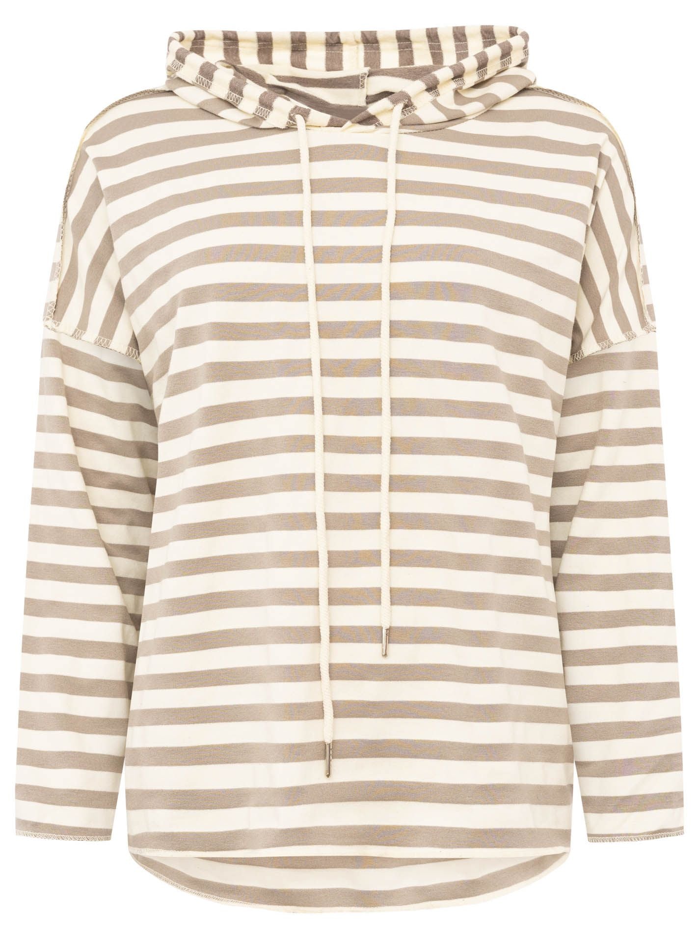 Zwillingsherz Damen Hoodie aus Baumwolle mit Streifen in Beige Creme