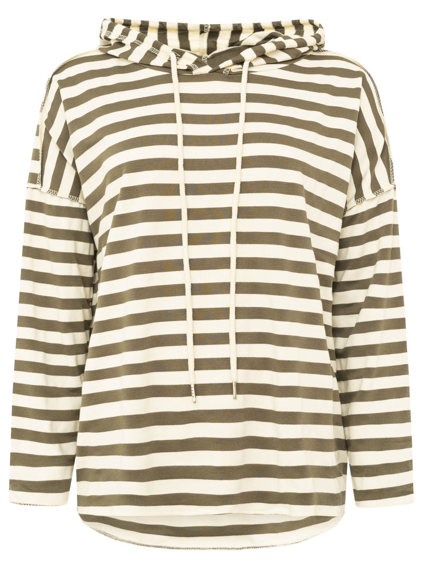 Zwillingsherz Damen Hoodie aus Baumwolle mit Streifen in Khaki und Beige