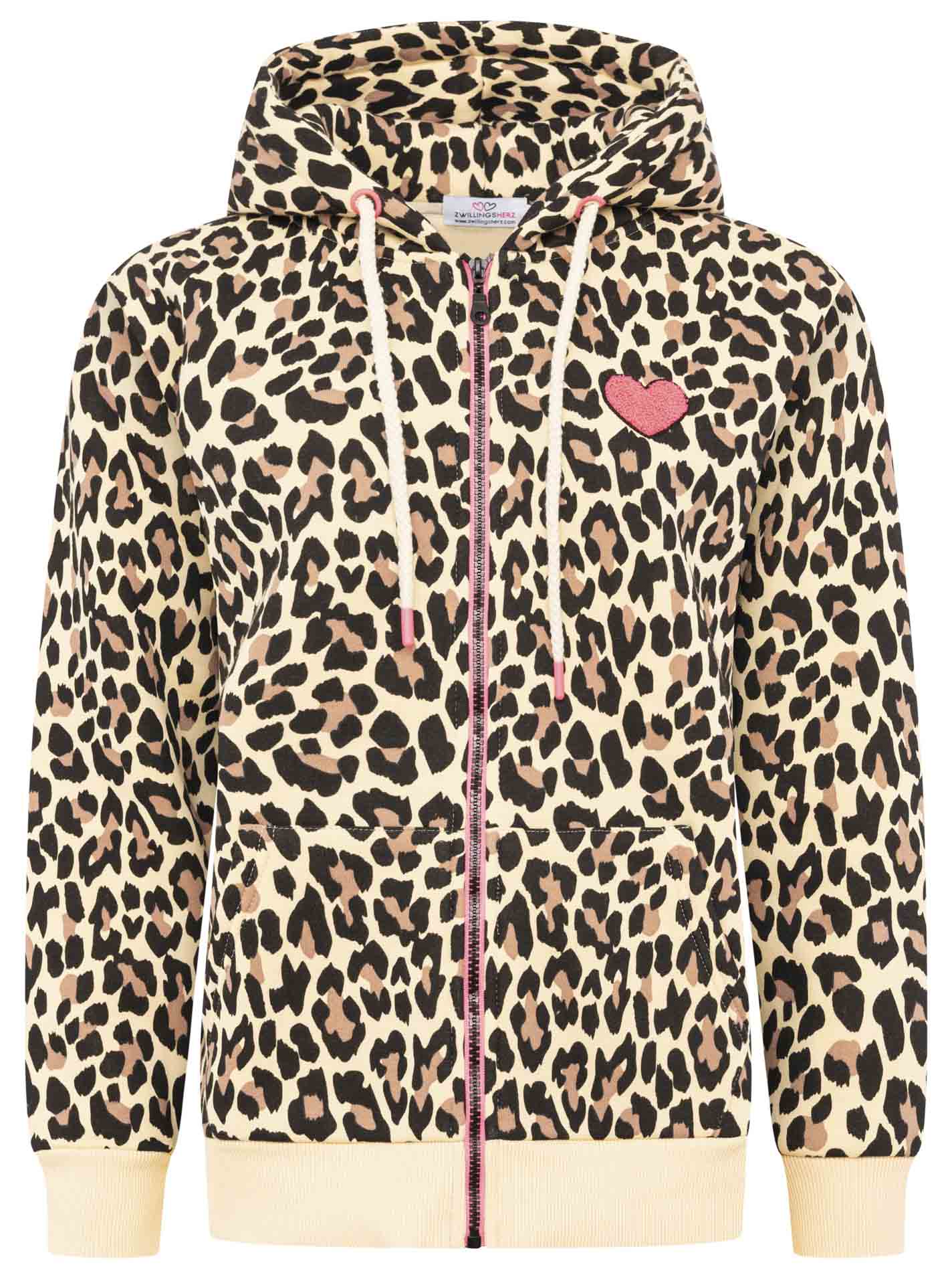 Zwillingsherz Hoodiejacke Leo Beige Schwarz – Vorderansicht