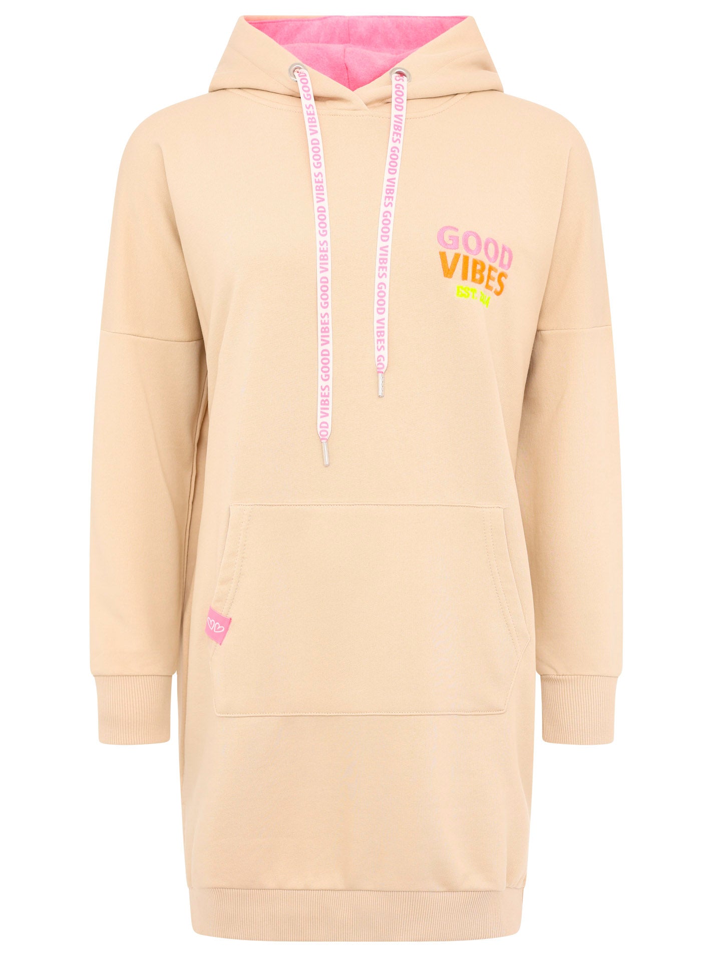 Zwillingsherz - Hoodiekleid "Good Vibes only - believe" - Beige